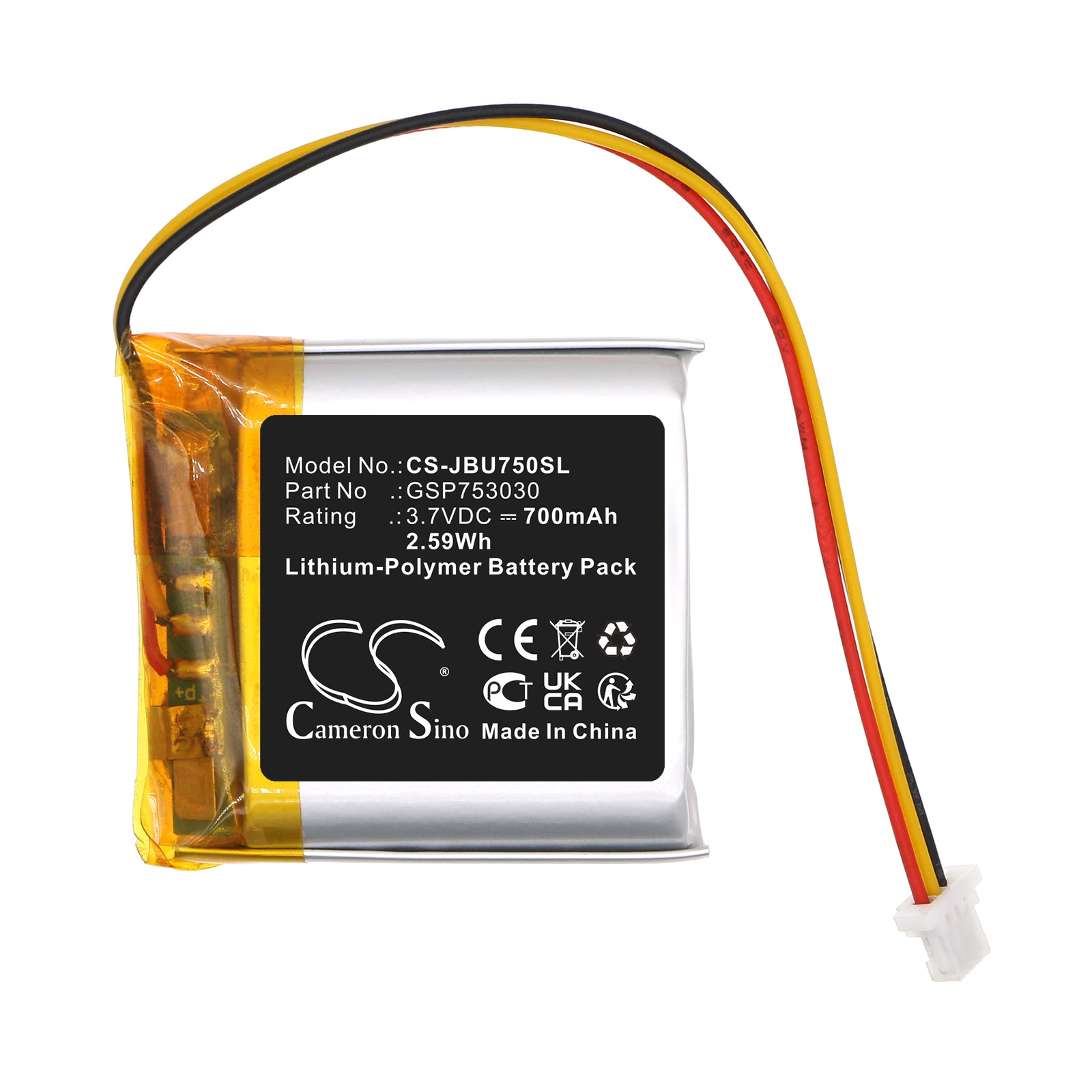 Li-Polymer, Wireless Headset Battery fits Jbl Tune 700bt, Tune 750, 3.7V, 700mAh Wireless Headset Cameron Sino Technology Limited