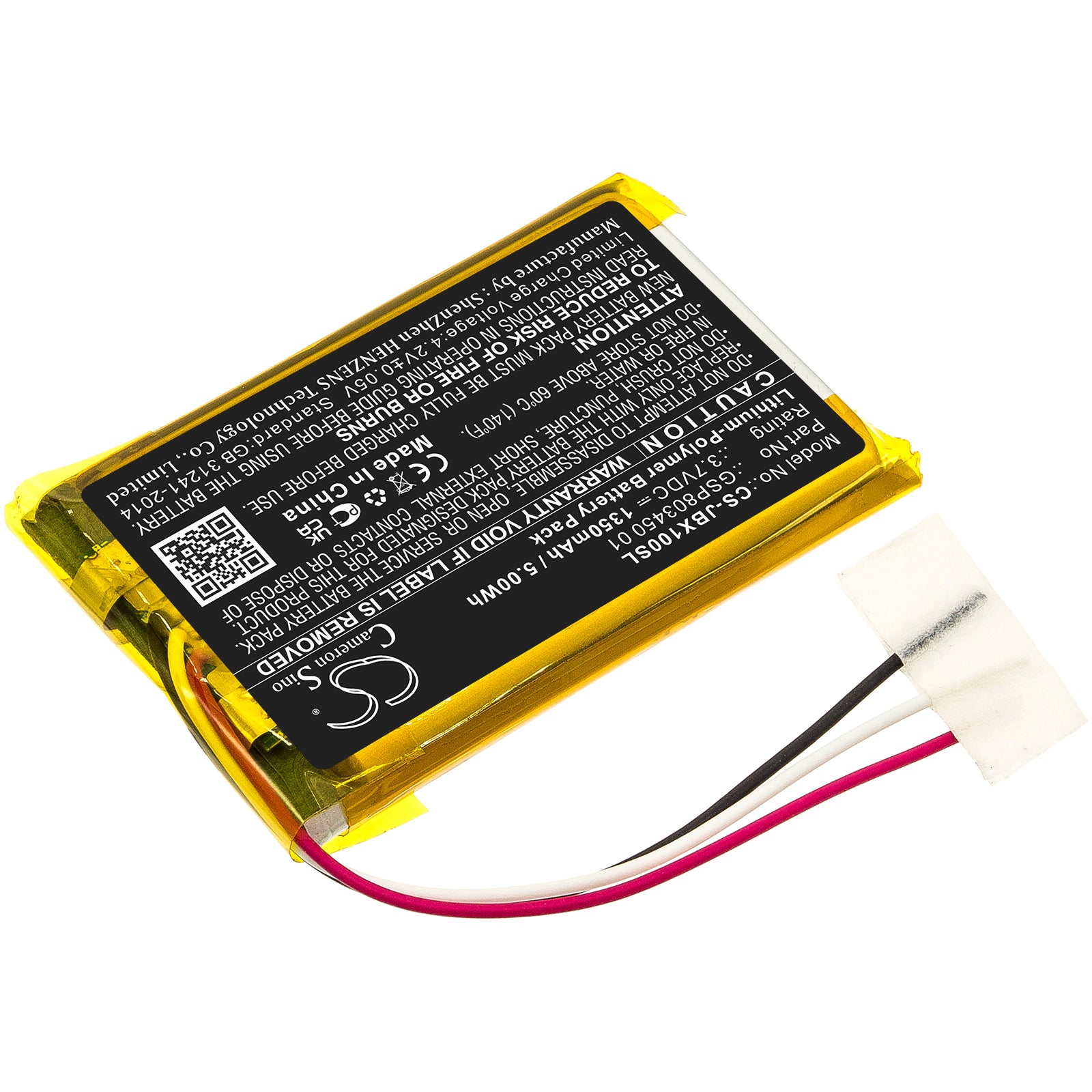 Li-Polymer, Wireless Headset Battery fits Jbl Free Charging Case, Free X Tws Charging Case, 3.7V, 1350mAh Wireless Headset Cameron Sino Technology Limited