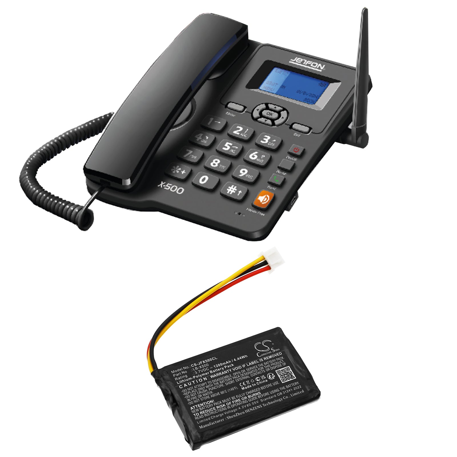 3.7V, Li-Polymer, 1200mAh, Battery fits Jetfon X500, 4.44Wh Cordless Phone Cameron Sino Technology Limited