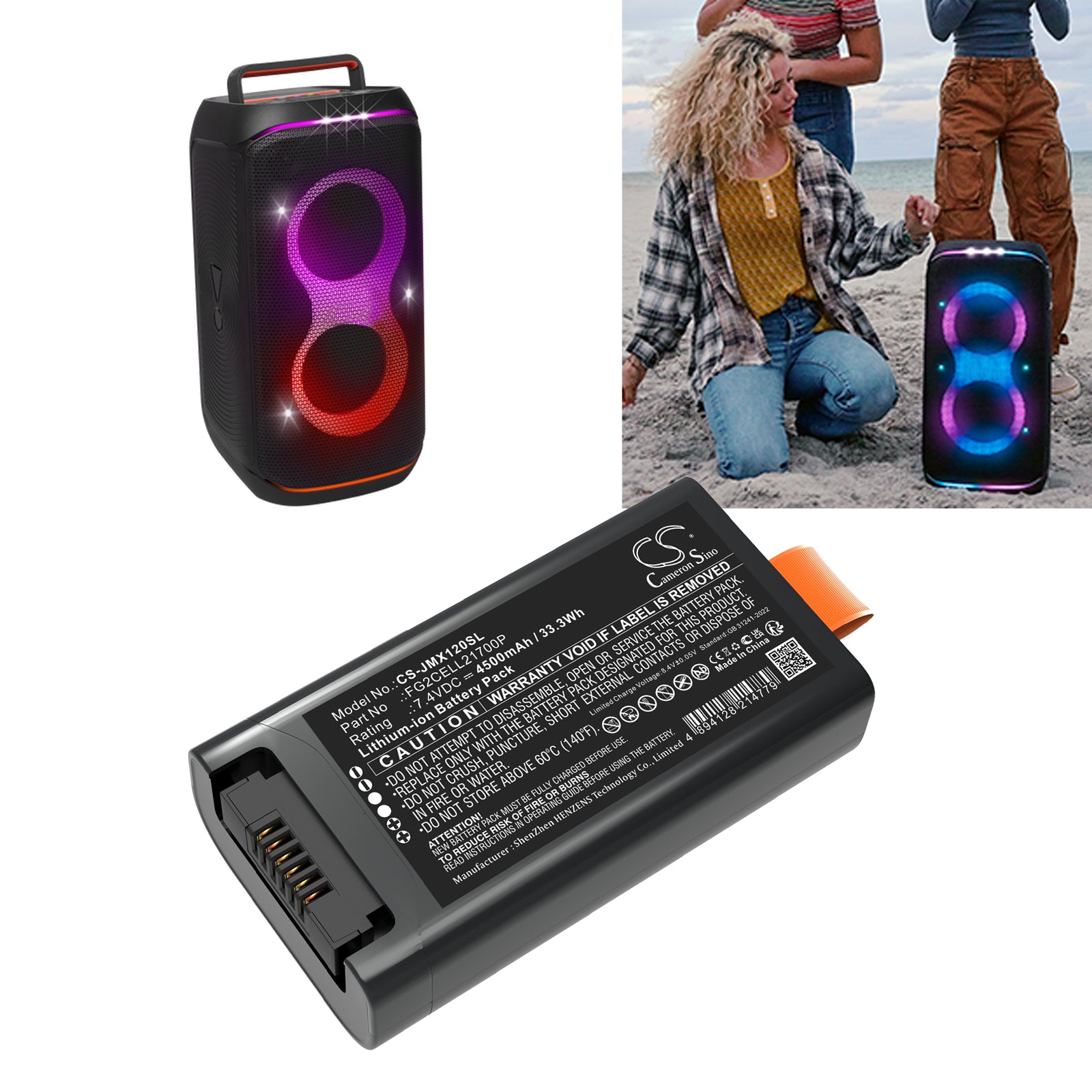 5.4V, HPC, 4500F, Battery fits JBL PartyBox Club 120, PartyBox Encore 2, 24.3Wh Speaker Cameron Sino Technology Limited