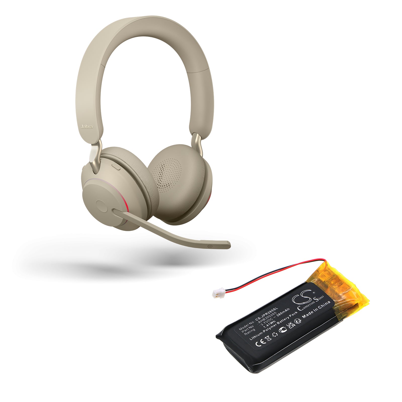 Li-Polymer, Wireless Headset Battery fits Jabra Evolve 2, Evolve2 65, 3.7V, 380mAh Wireless Headset Cameron Sino Technology Limited