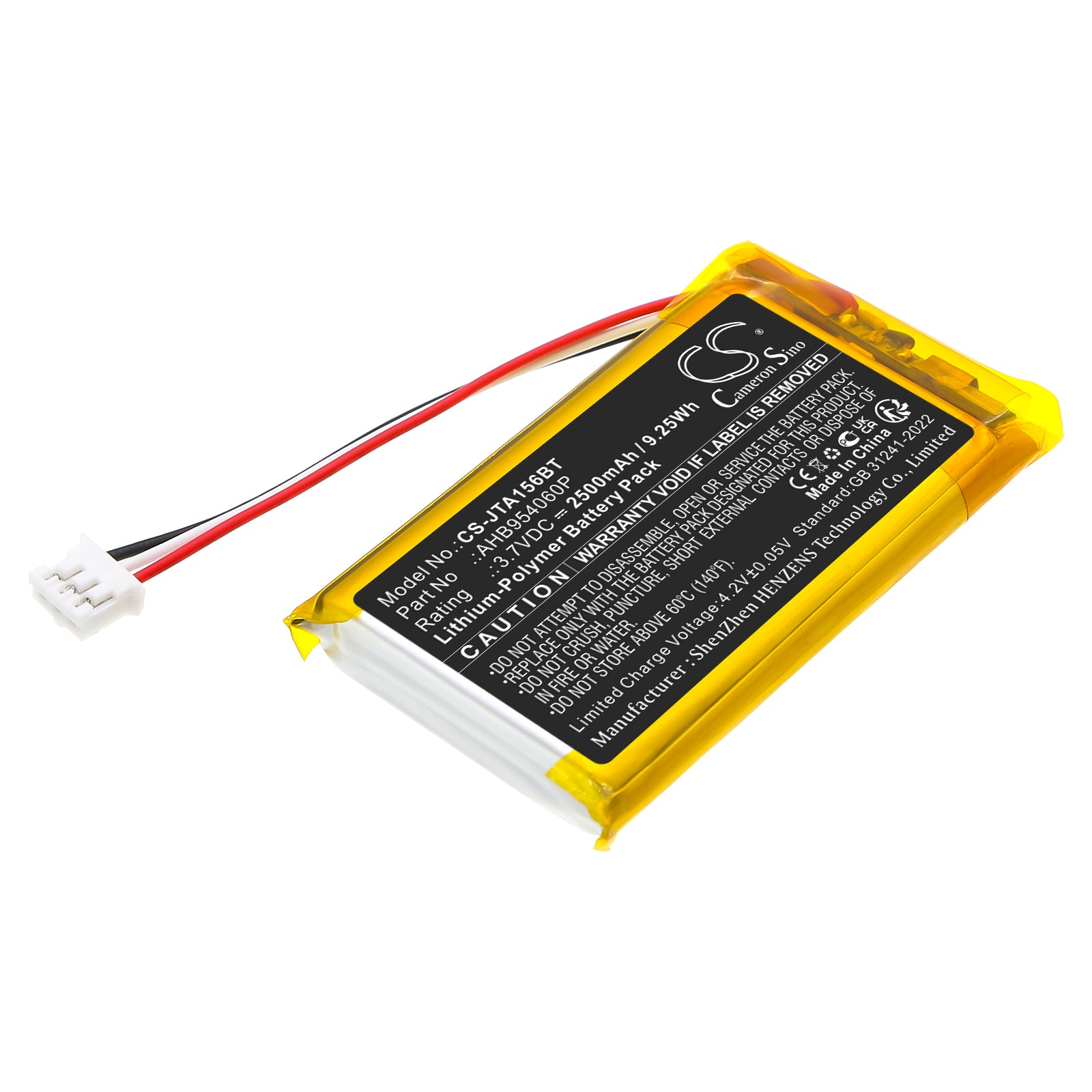 Jablotron JA156E Battery 3.7V 2500mAh LiPolymer Alarm System Cameron Sino Technology Limited