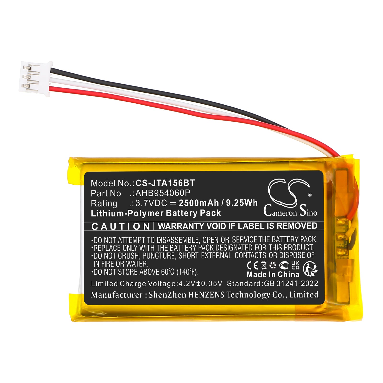 Jablotron JA156E Battery 3.7V 2500mAh LiPolymer Alarm System Cameron Sino Technology Limited