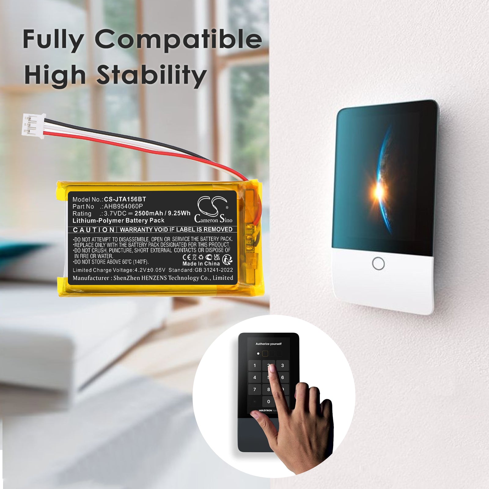 Jablotron JA156E Battery 3.7V 2500mAh LiPolymer Alarm System Cameron Sino Technology Limited