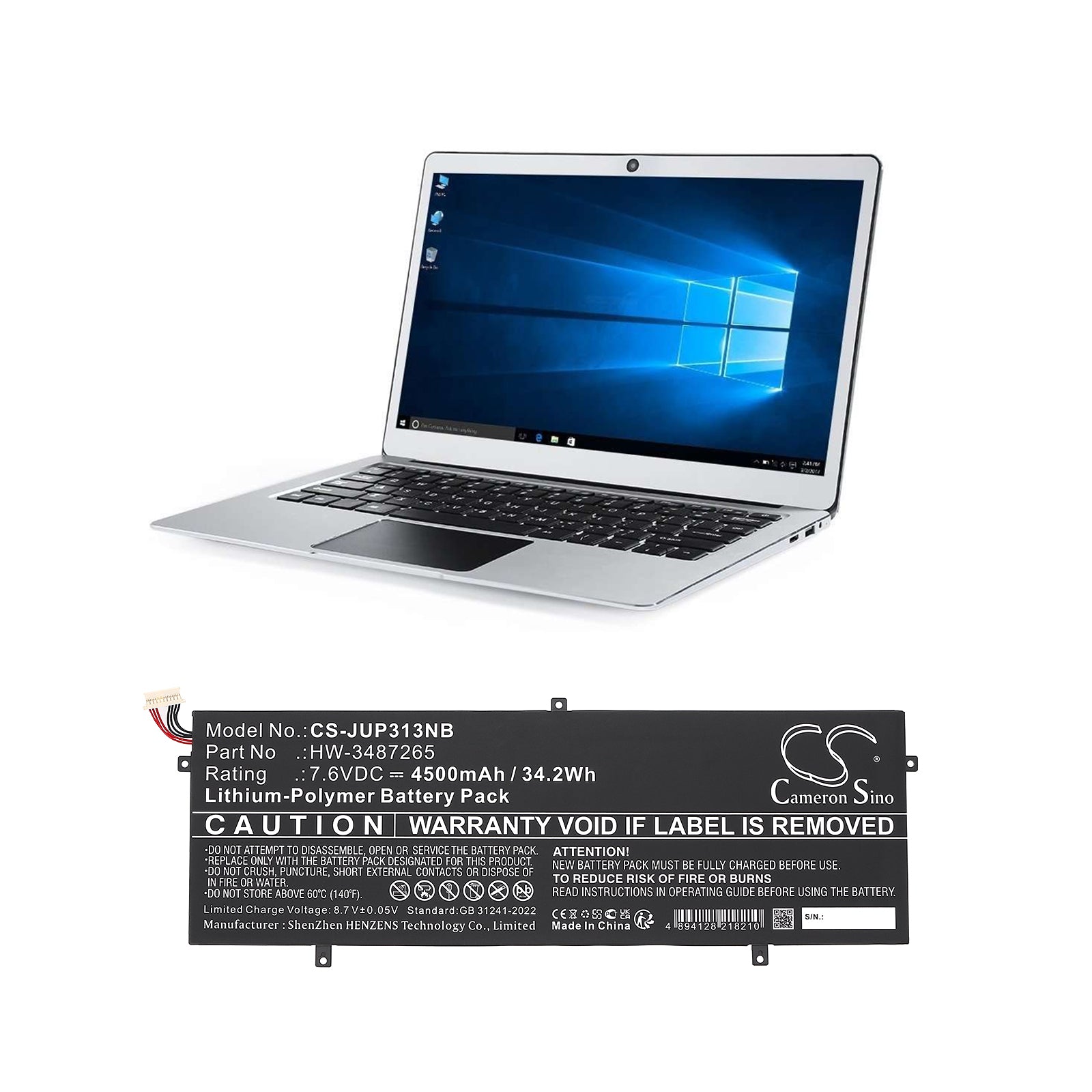 7.6V, Li-Polymer, 4500mAh, Battery fits Jumper EZbook 3 Pro 13.3, P313R, 34.2Wh Notebook, Laptop Cameron Sino Technology Limited