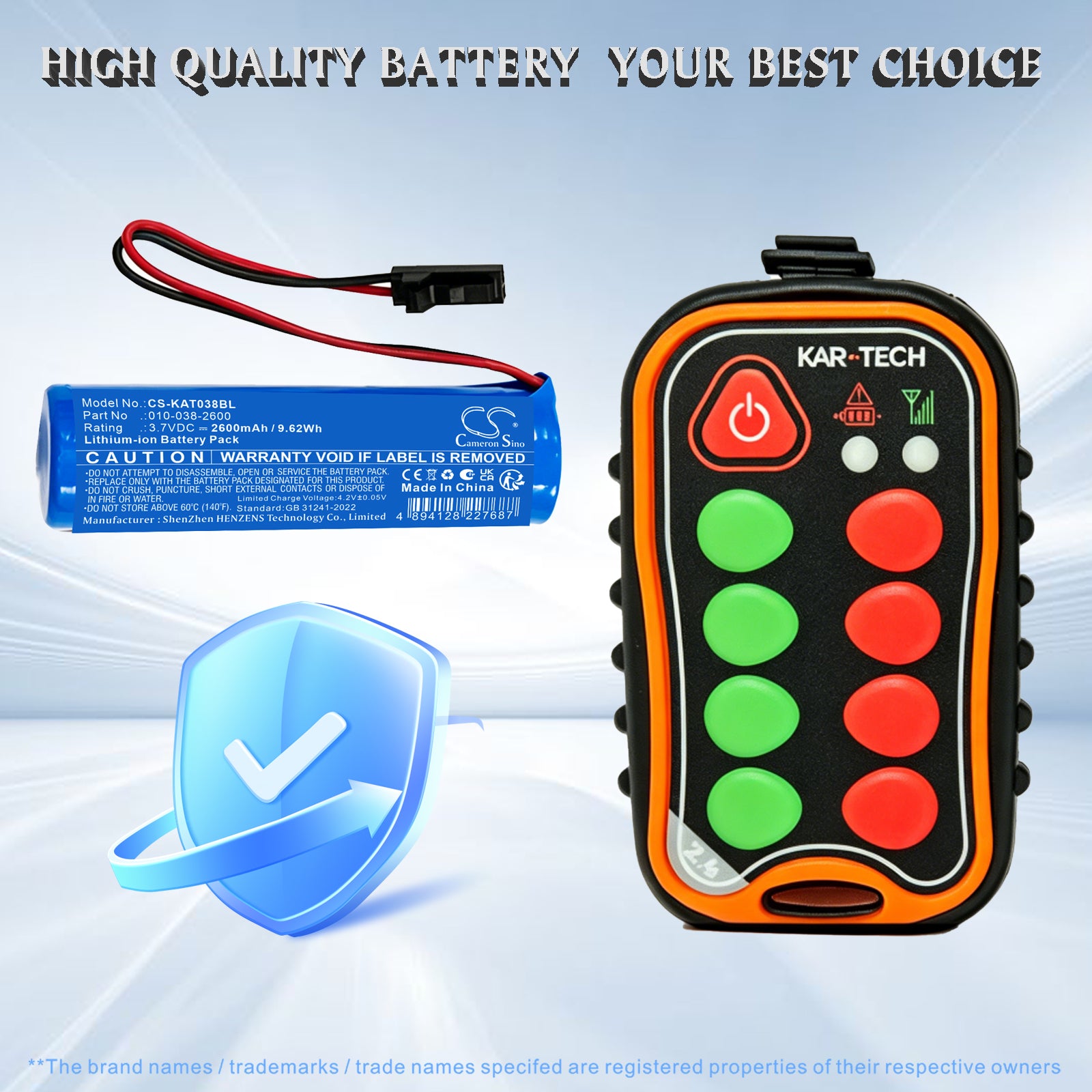 3.7V, Li-ion, 2600mAh, Battery fits KAR-TECH 010-038-2600, 9.62Wh Crane Remote Control Cameron Sino Technology Limited