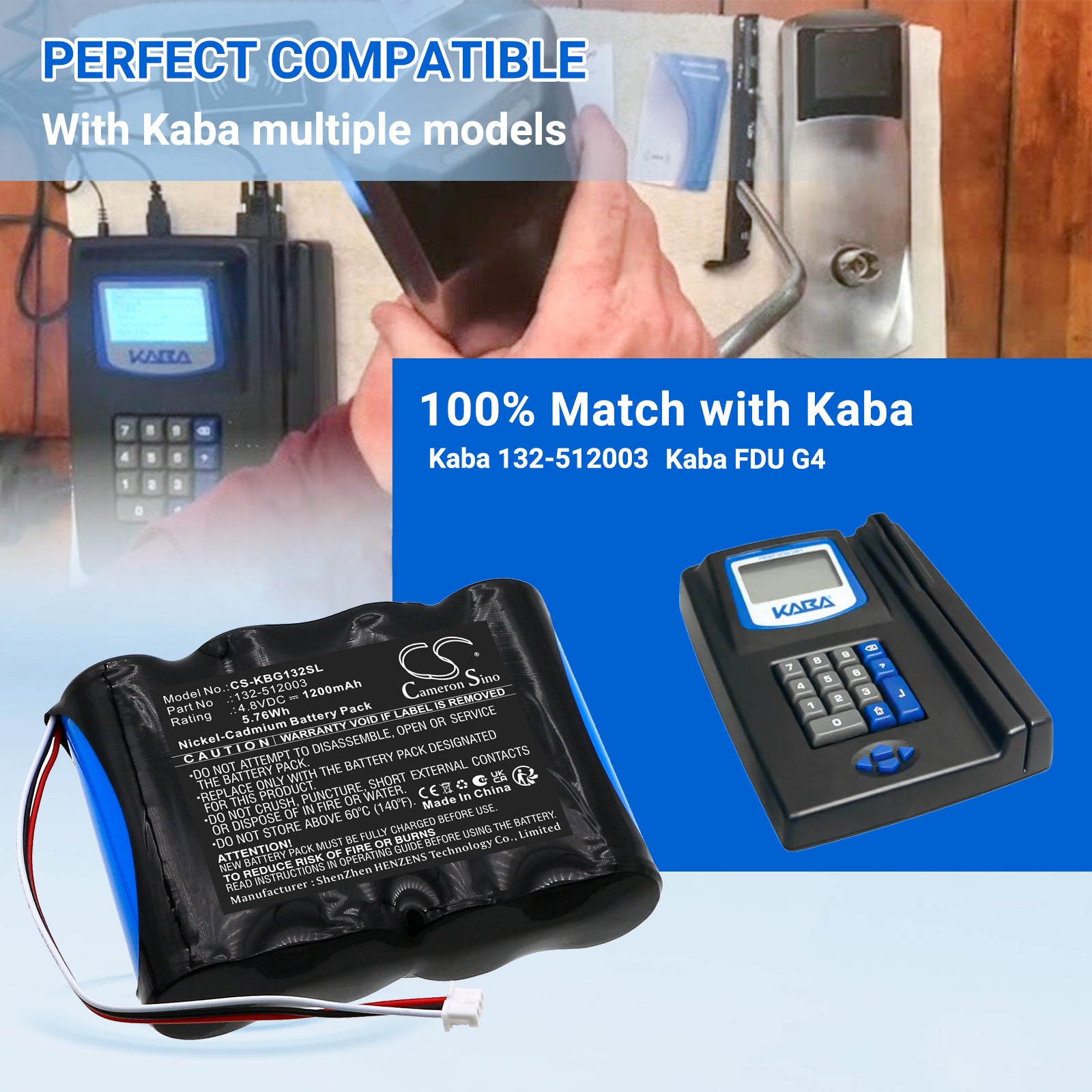 4.8V, Ni-CD, 1200mAh, Battery fits Kaba 132-512003, FDU G4, 5.76Wh Smart Home Cameron Sino Technology Limited