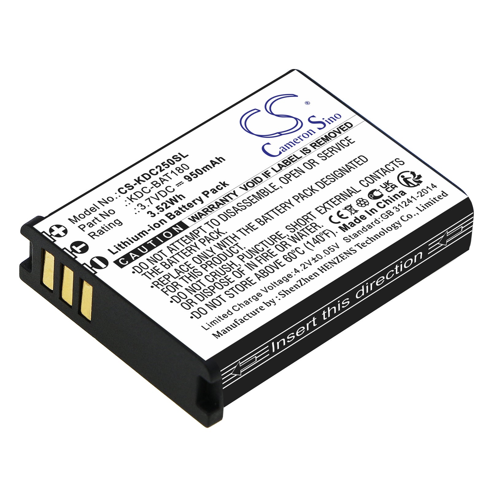 Li-ion, Barcode Scanner Battery fits Koamtac Kdc-250, Kdc-300, 3.7V, 950mAh Barcode Scanner Cameron Sino Technology Limited