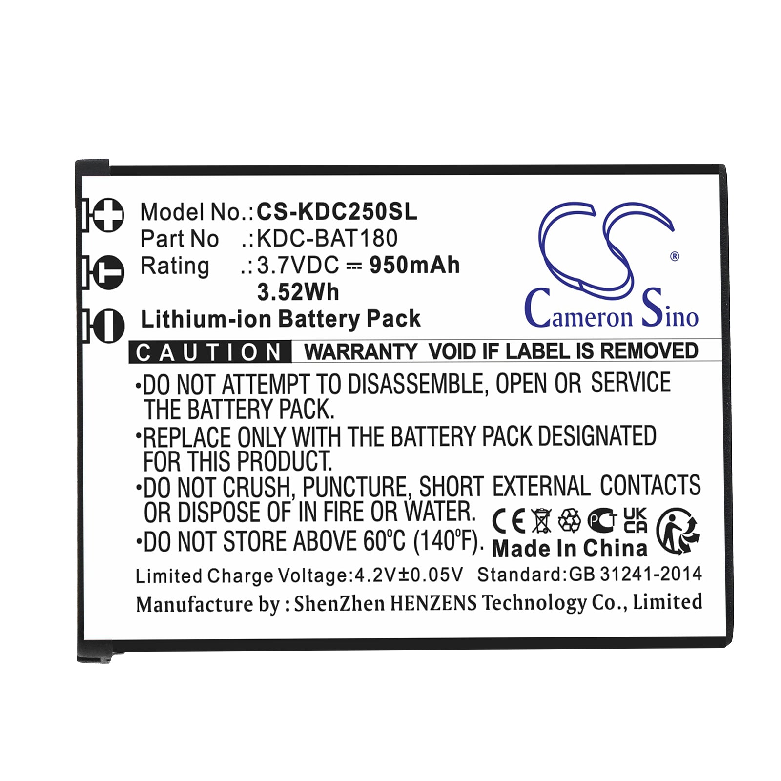 Li-ion, Barcode Scanner Battery fits Koamtac Kdc-250, Kdc-300, 3.7V, 950mAh Barcode Scanner Cameron Sino Technology Limited