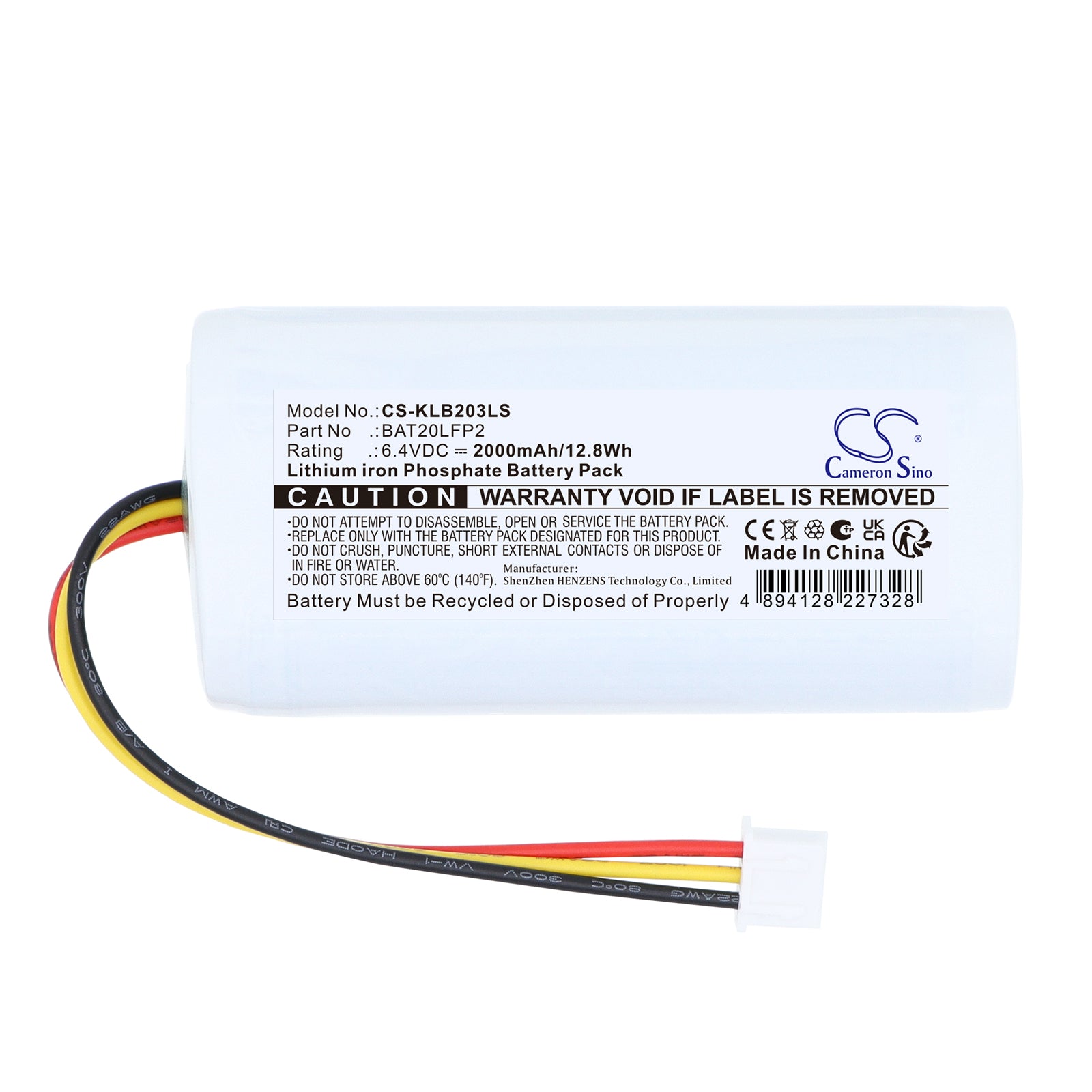 6.4V, LiFePO4, 2000mAh, Battery fits Kosnic LED luminaires BEM203/ST, 12.8Wh Emergency Lighting Cameron Sino Technology Limited
