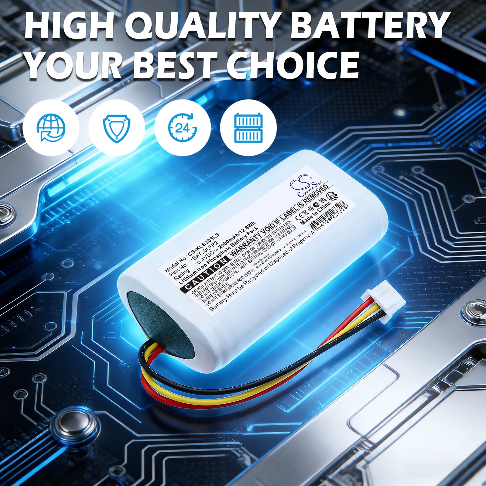 6.4V, LiFePO4, 2000mAh, Battery fits Kosnic LED luminaires BEM203/ST, 12.8Wh Emergency Lighting Cameron Sino Technology Limited