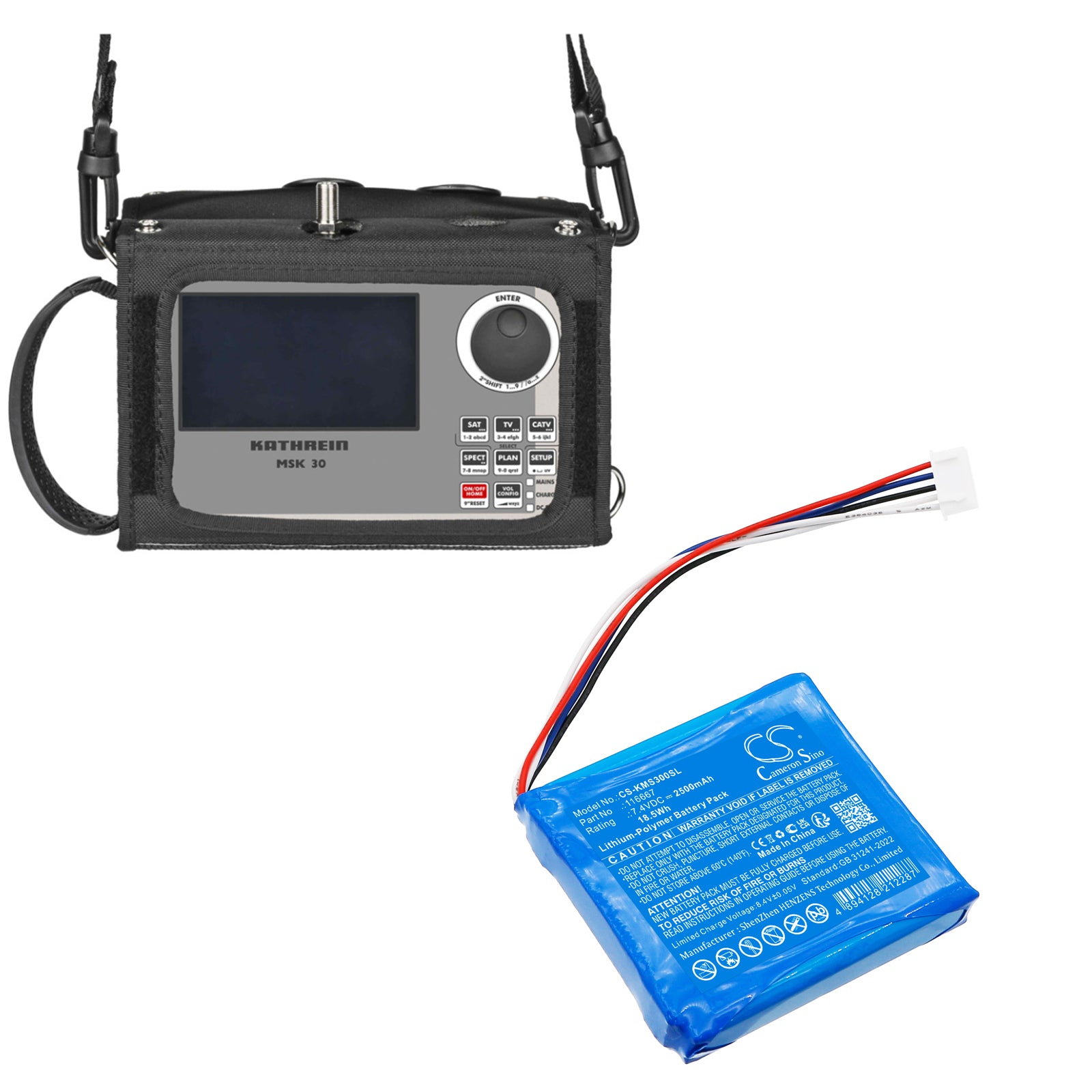 7.4V, Li-Polymer, 2500mAh, Battery fits Kathrein MSK 30/L, MSK30, 18.5Wh Satellite Phone Cameron Sino Technology Limited