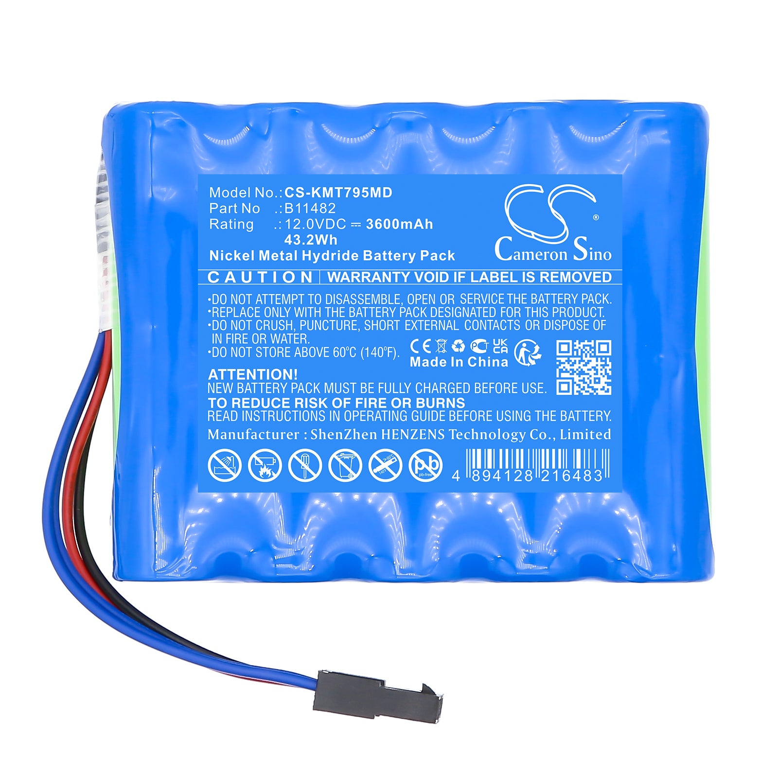 12V, Ni-MH, 3600mAh, Battery fits KCI ATS Therapy, M3252795A, 43.2Wh Medical Cameron Sino Technology Limited