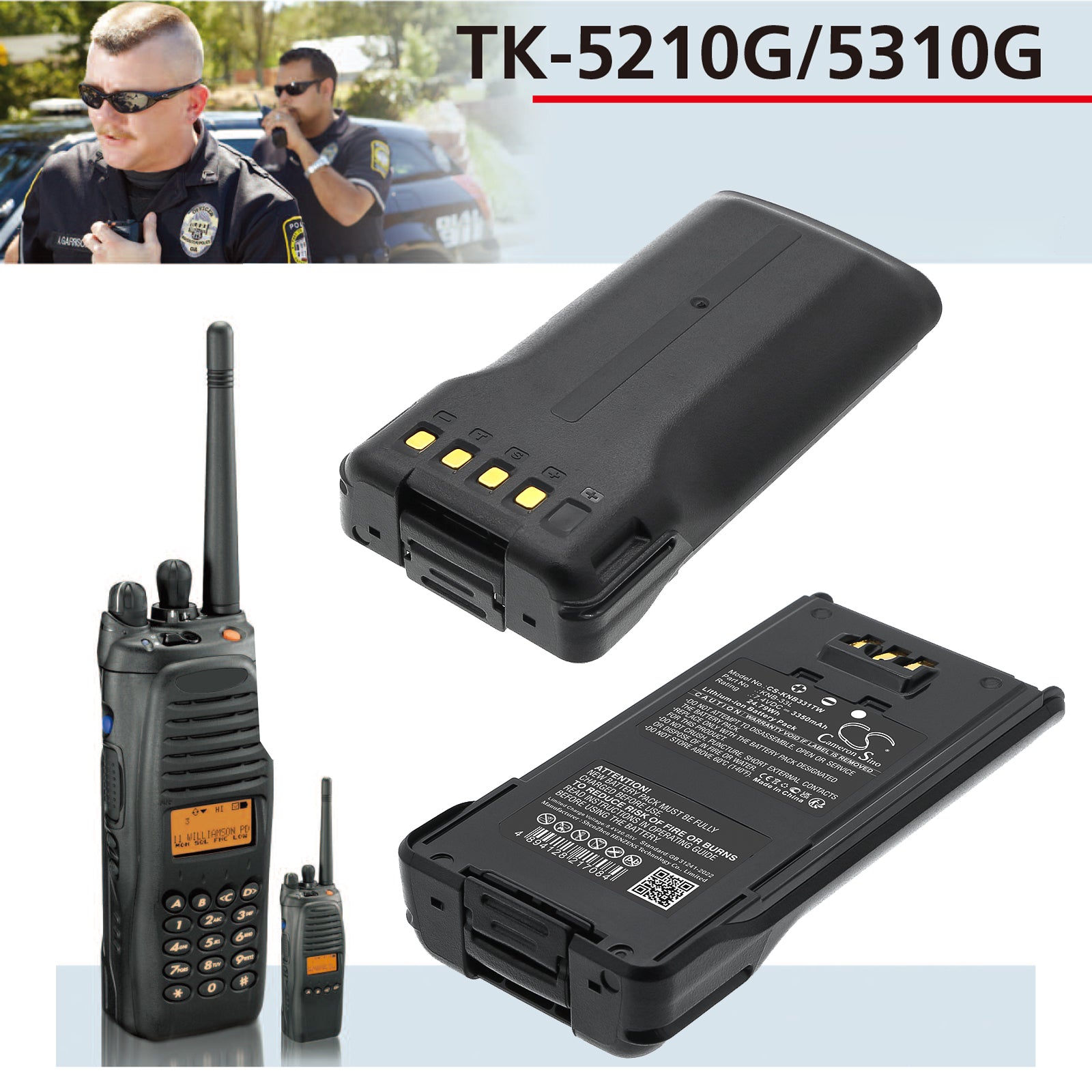 7.4V, Li-ion, 3350mAh, Battery fits Kenwood NX-200S, NX-210, 24.79Wh Two-Way Radio Cameron Sino Technology Limited