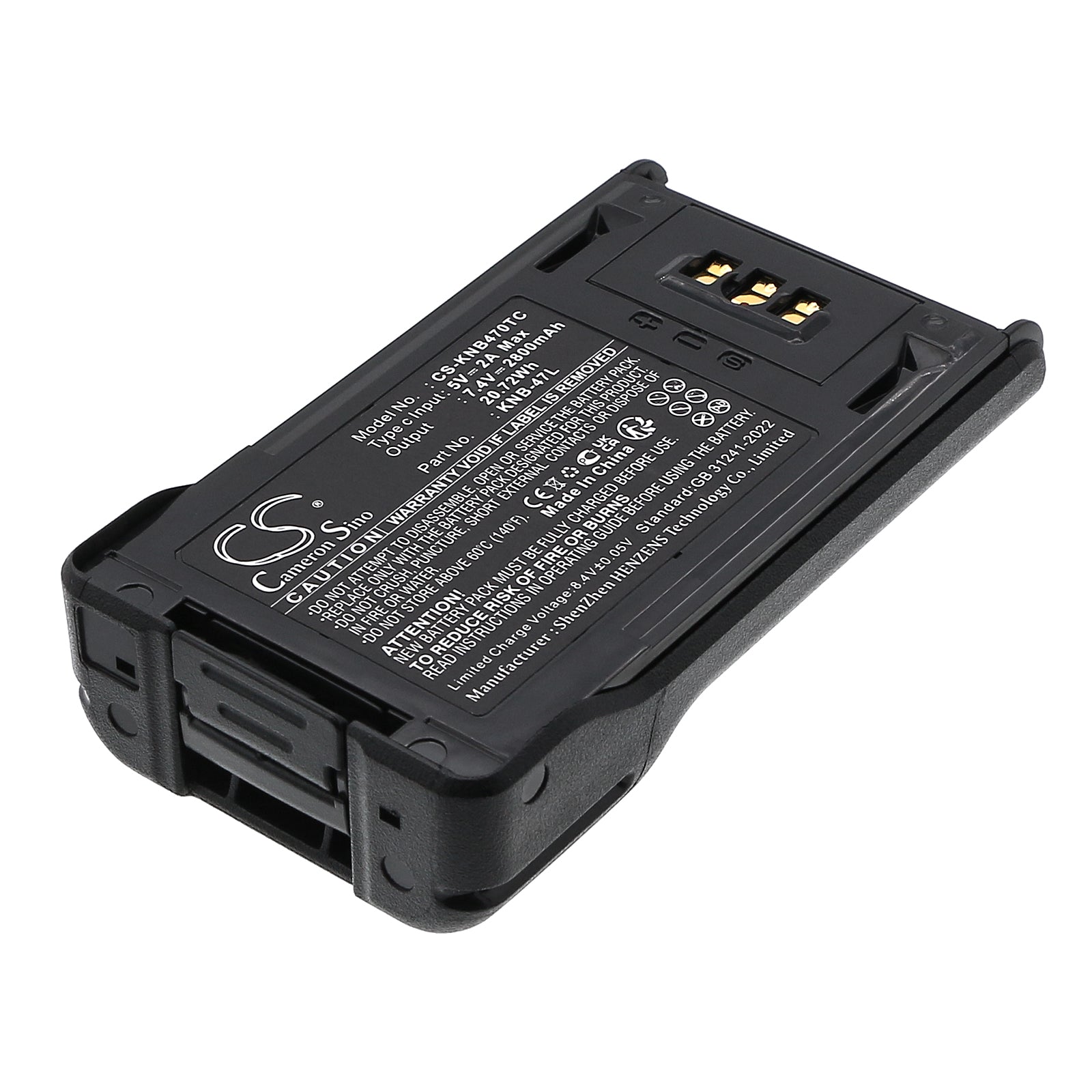 7.4V, Li-ion, 2800mAh, Battery fits Kenwood NX-200, NX-300, 20.72Wh Two-Way Radio Cameron Sino Technology Limited