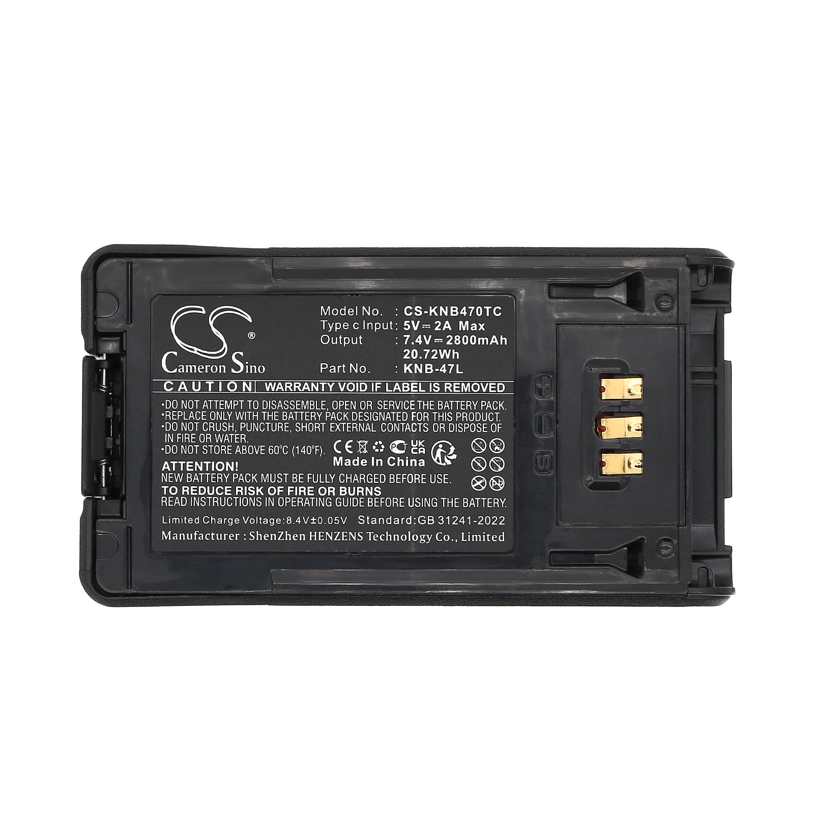 7.4V, Li-ion, 2800mAh, Battery fits Kenwood NX-200, NX-300, 20.72Wh Two-Way Radio Cameron Sino Technology Limited
