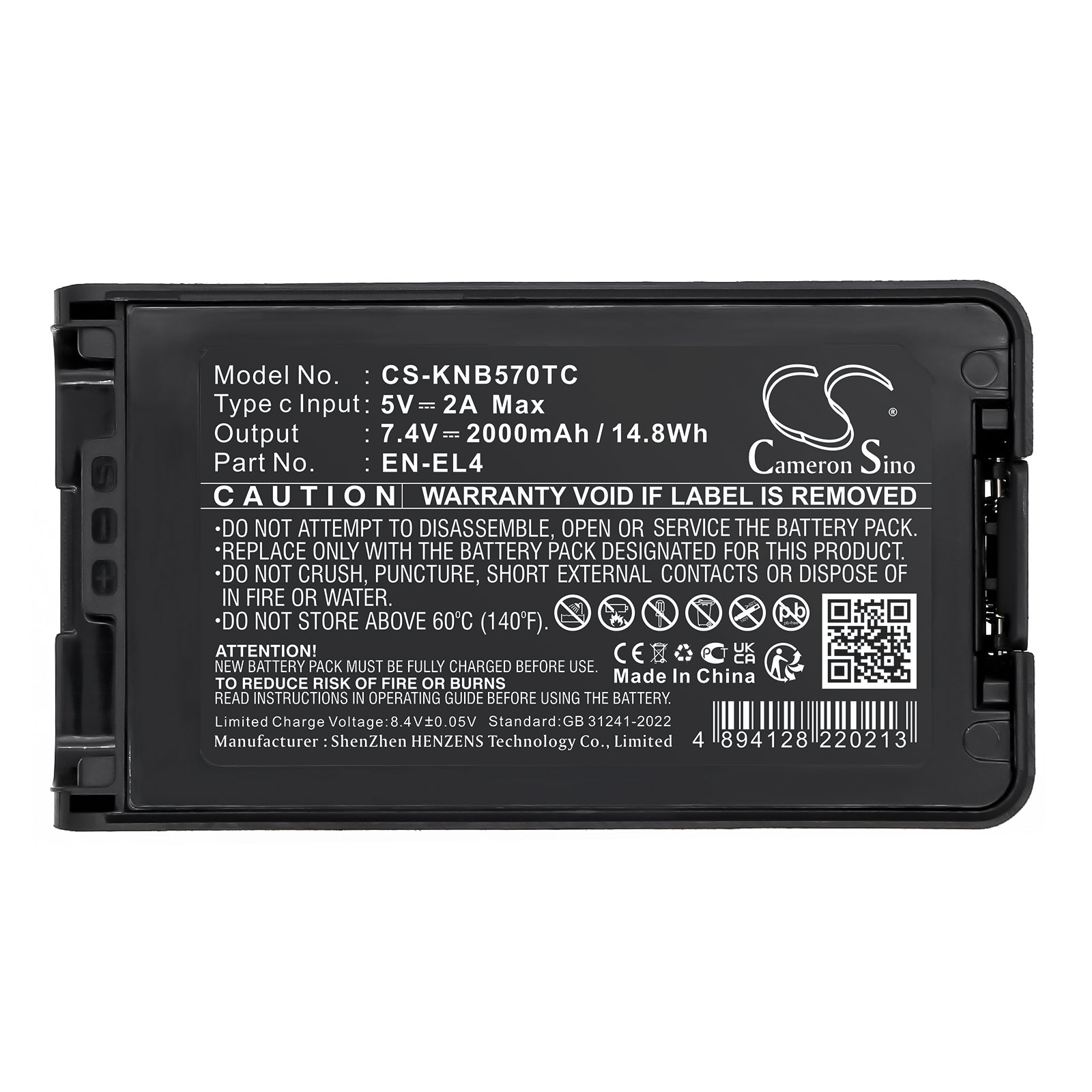 7.4V, Li-ion, 2000mAh, Battery fits Kenwood NX-220, NX-320, 14.8Wh Two-Way Radio Cameron Sino Technology Limited