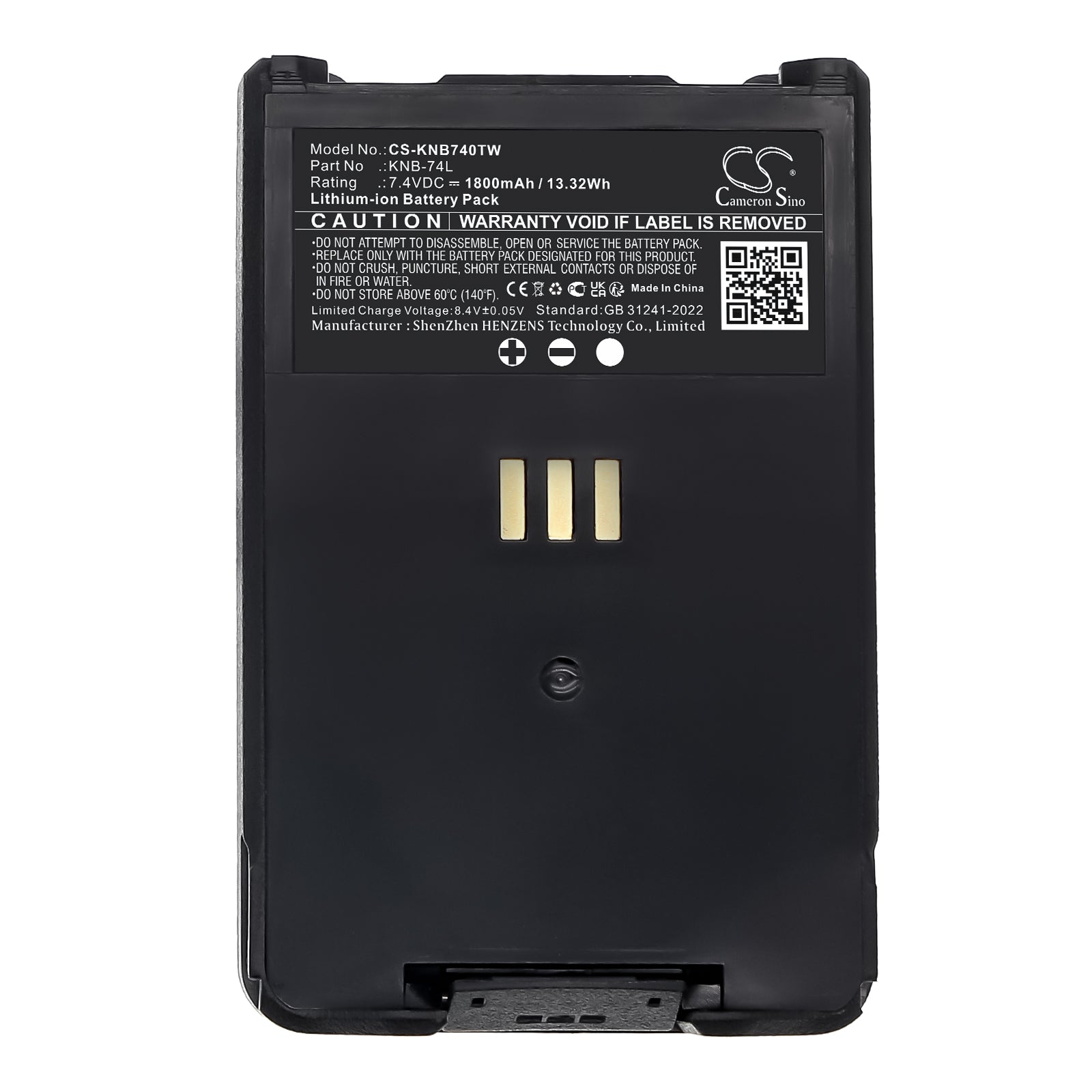 7.4V, Li-ion, 1800mAh, Battery fits Kenwood TH-D74, TH-D74A, 13.32Wh Two-Way Radio Cameron Sino Technology Limited