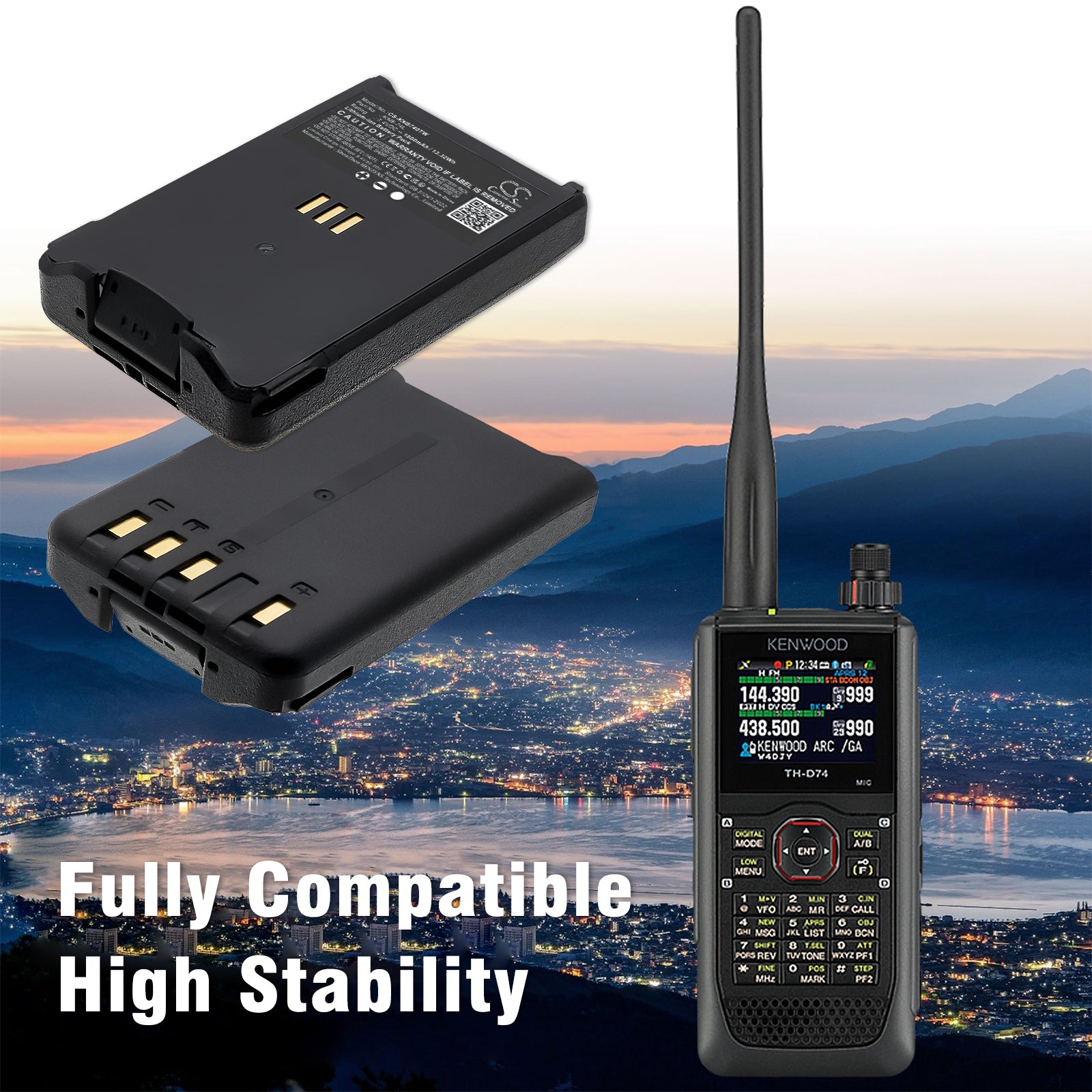 7.4V, Li-ion, 1800mAh, Battery fits Kenwood TH-D74, TH-D74A, 13.32Wh Two-Way Radio Cameron Sino Technology Limited
