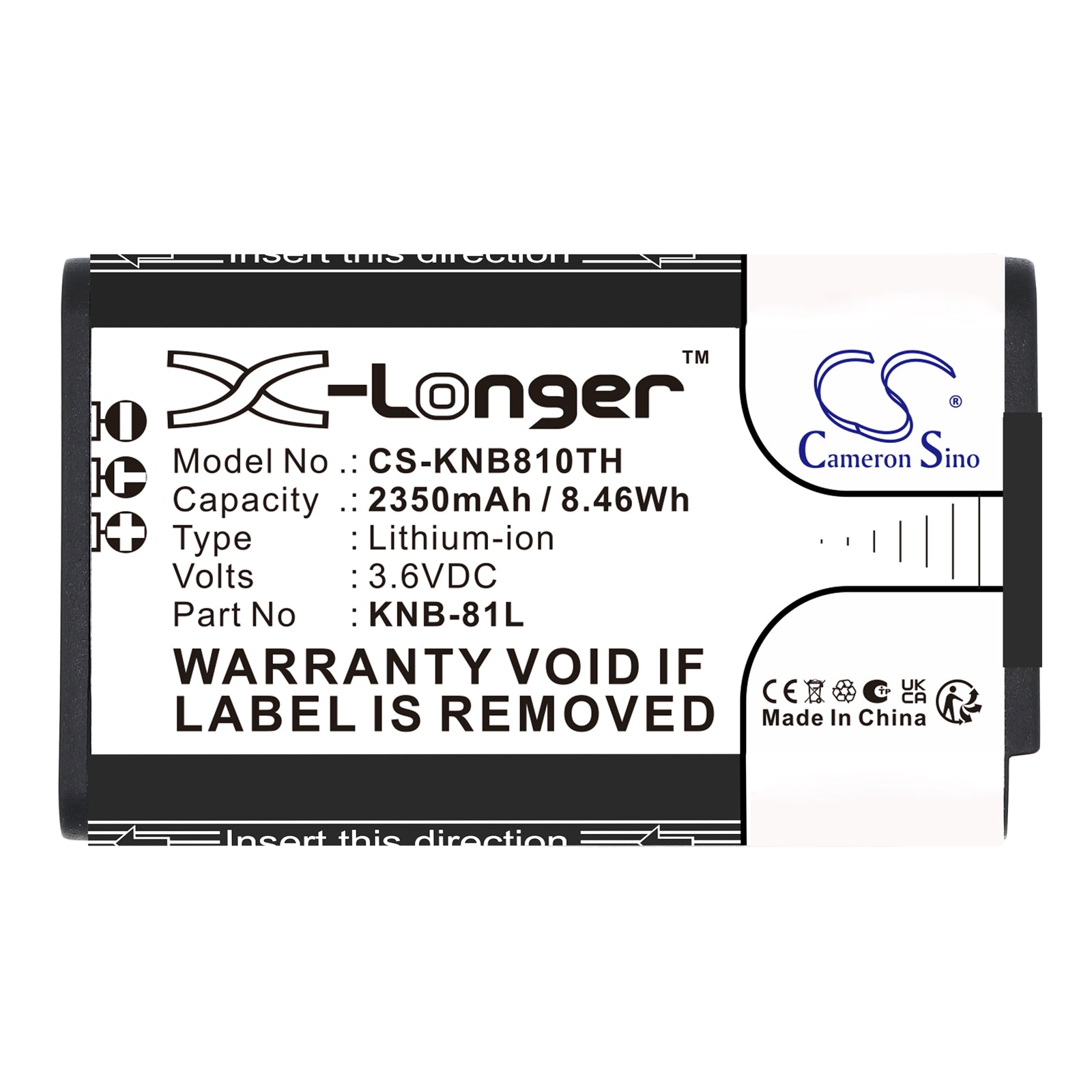 3.6V, Li-ion, 2350mAh, Battery fits Kenwood NX-P500, PKT-300, 8.46Wh Two-Way Radio Cameron Sino Technology Limited