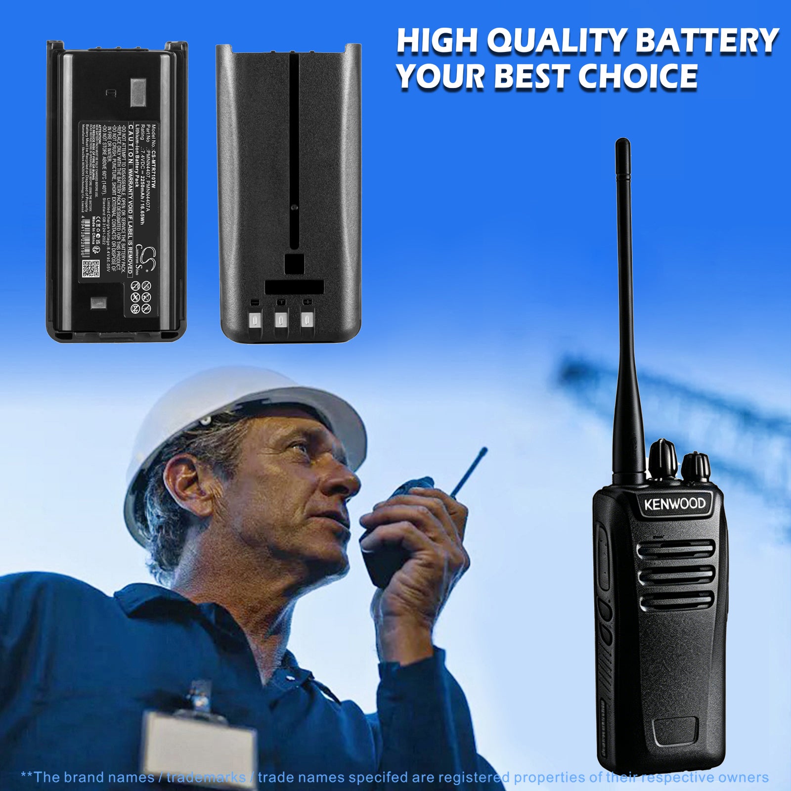 7.4V, Li-ion, 2000mAh, Battery fits Kenwood NX-240V, NX-340U, 14.8Wh Two-Way Radio Cameron Sino Technology Limited