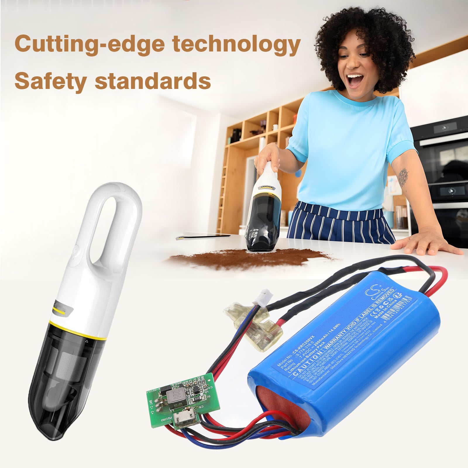7.4V, Li-ion, 2000mAh, Battery fits Karcher CVH 2, 14.8Wh Vacuum Cameron Sino Technology Limited