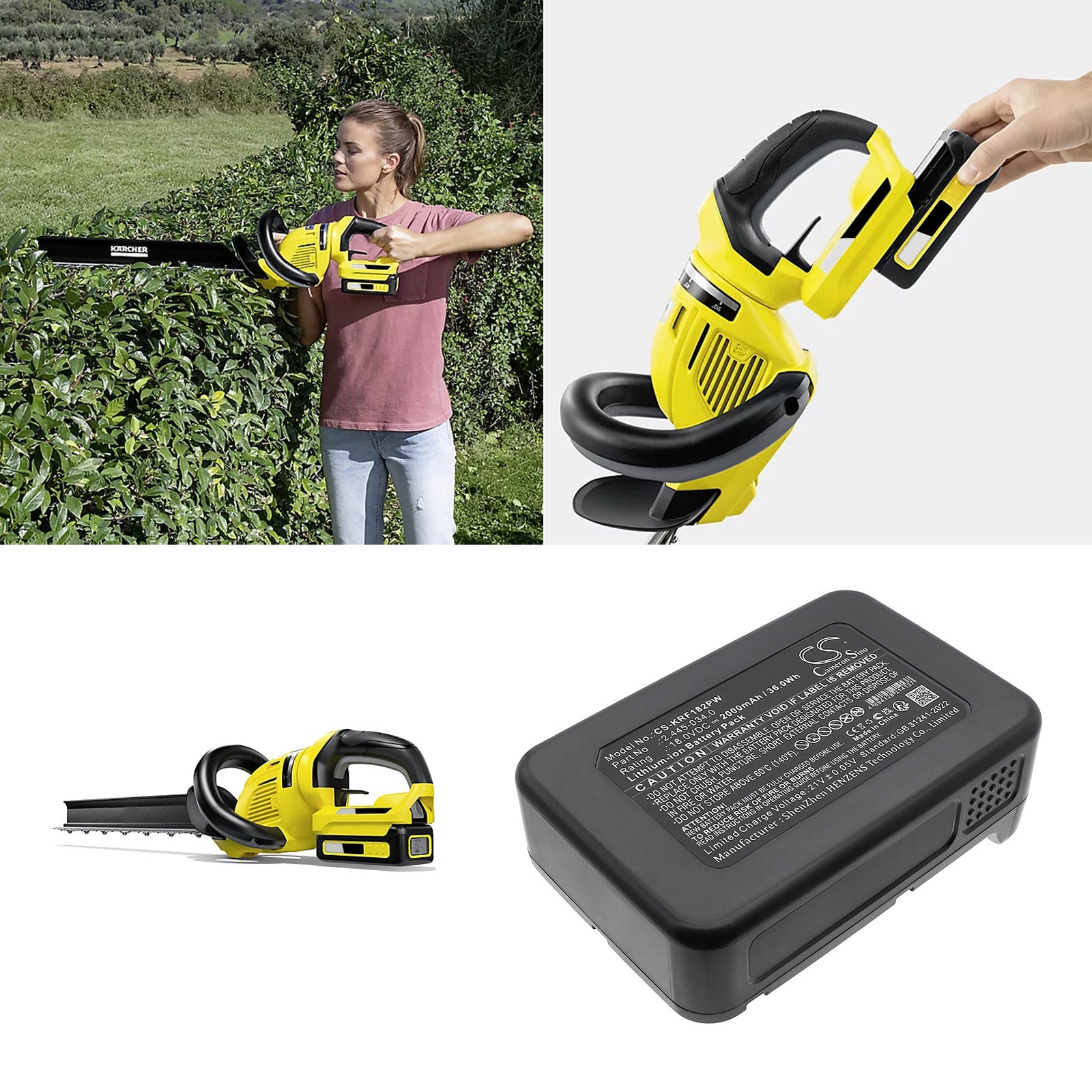 18V, Li-ion, 2000mAh, Battery fits Karcher 14442420, 18-36 Cordless 18V Push Lawnmower, 36Wh Gardening Tools Cameron Sino Technology Limited