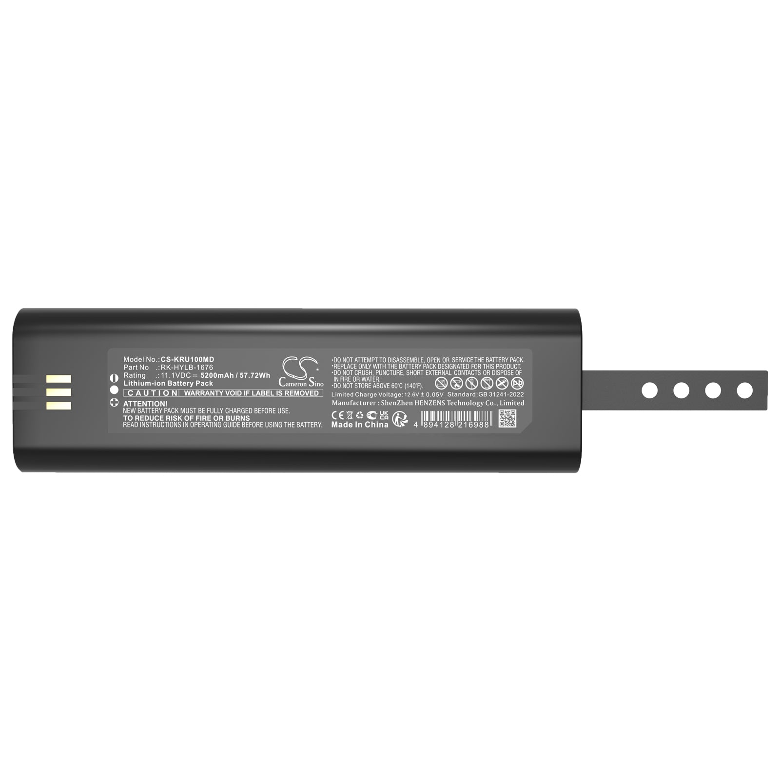 11.1V, Li-ion, 5200mAh, Battery fits KAIXIN RKU10, RKU10 veterinary ultrasound machine, 57.72Wh Medical Cameron Sino Technology Limited