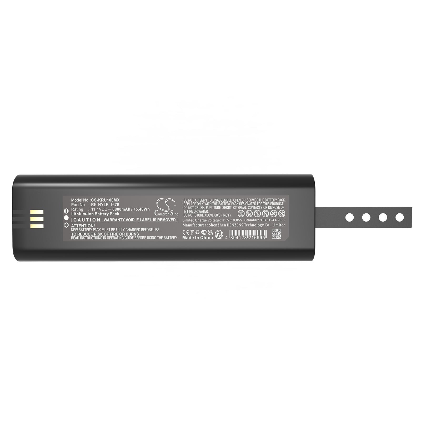 11.1V, Li-ion, 6800mAh, Battery fits KAIXIN RKU10, RKU10 veterinary ultrasound machine, 75.48Wh Medical Cameron Sino Technology Limited