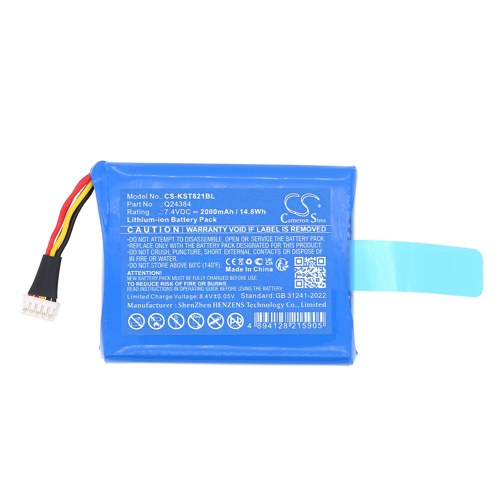 7.4V, Li-ion, 2000mAh, Battery fits Szzt KS8210, 14.8Wh Payment Terminal Cameron Sino Technology Limited