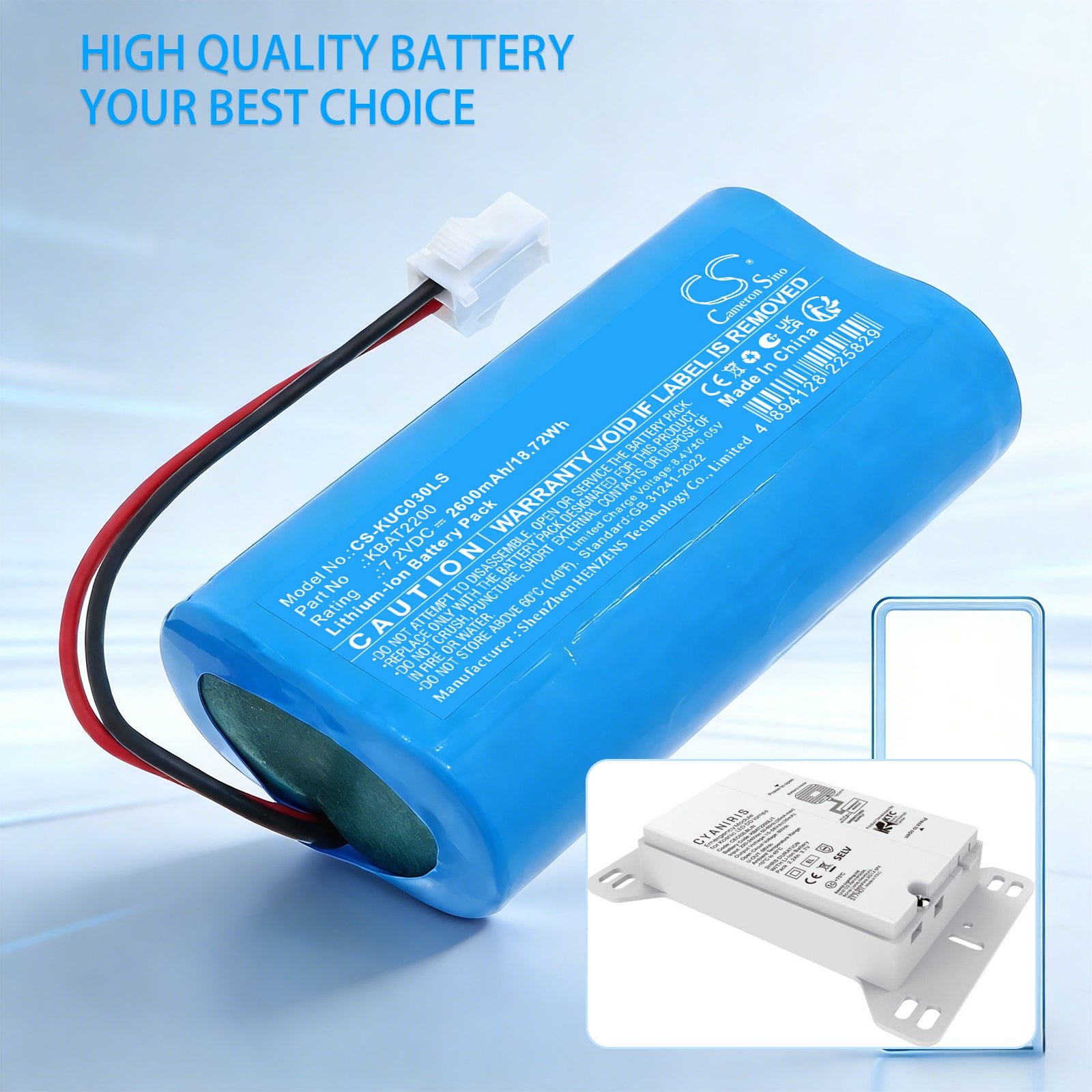 7.2V, Li-ion, 2600mAh, Battery fits Kosnic KTC27EME-DD, UEM CEC03LBL/S, 18.72Wh Emergency Lighting Cameron Sino Technology Limited
