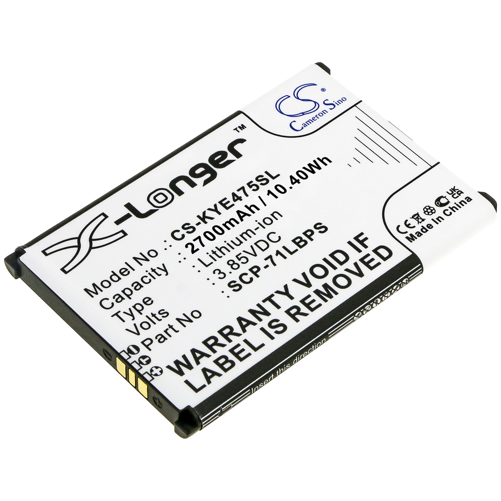 Li-ion, Mobile, SmartPhone Battery fits Kyocera Duratr, E4750, 3.85V, 2700mAh Mobile, SmartPhone Cameron Sino Technology Limited