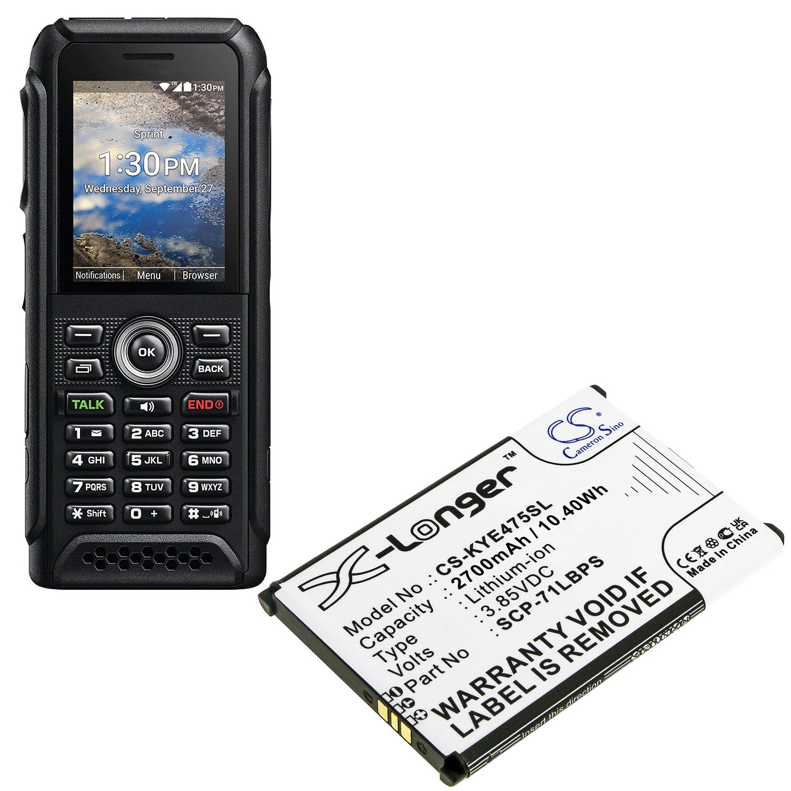 Li-ion, Mobile, SmartPhone Battery fits Kyocera Duratr, E4750, 3.85V, 2700mAh Mobile, SmartPhone Cameron Sino Technology Limited