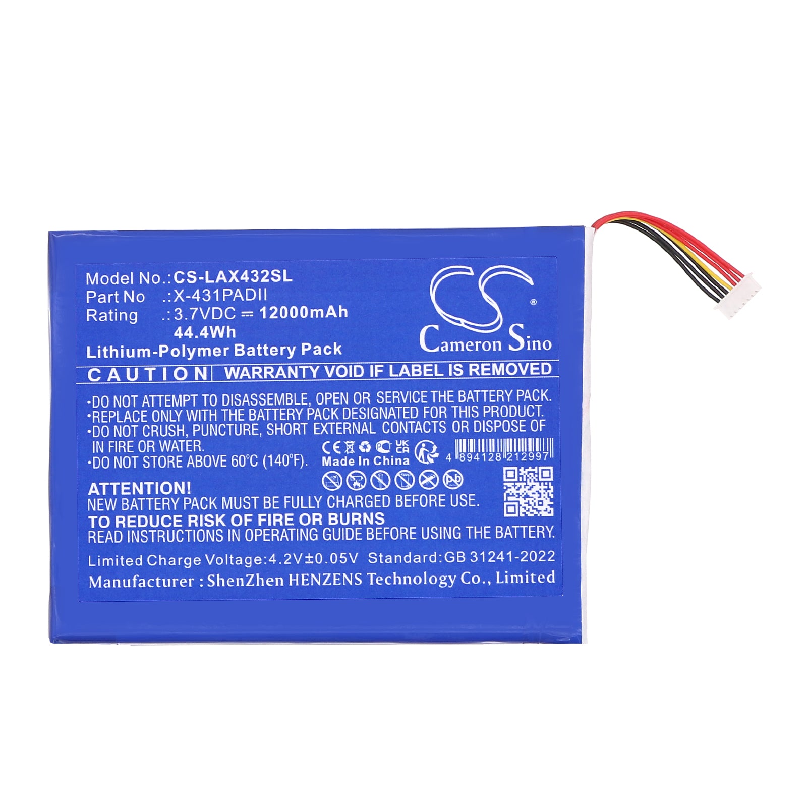 3.7V, Li-Polymer, 12000mAh, Battery fits Launch Diagnostic Scanner X431 Pad 2, Diagnostic Scanner X431 Pad II, 44.4Wh Diagnostic Scanner Cameron Sino Technology Limited