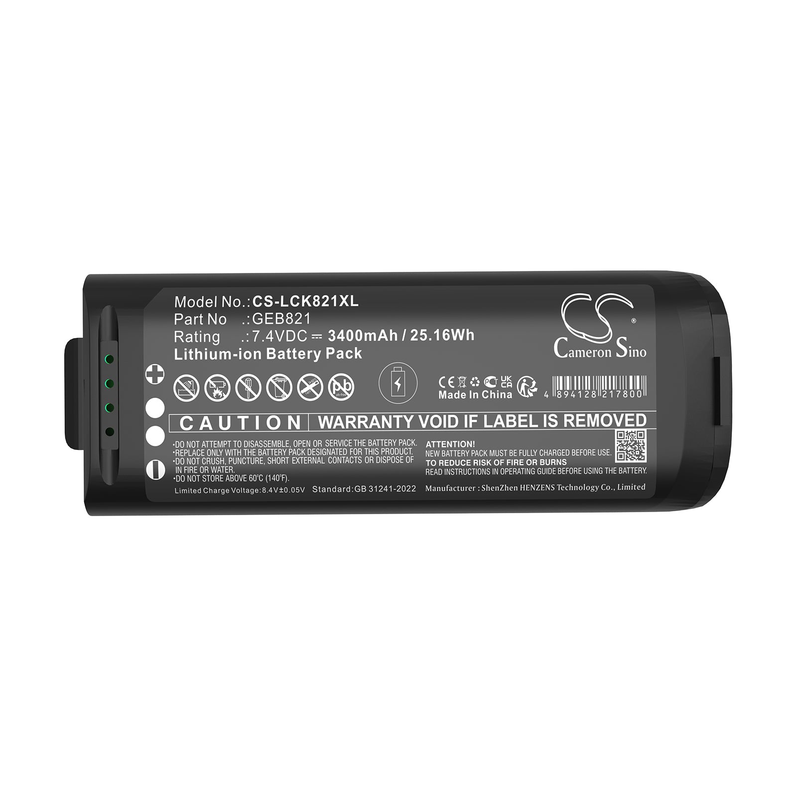 7.4V, Li-ion, 3400mAh, Battery fits Leica BLK2GO, BLK2GO Handheld Imaging Laser Scanner, 25.16Wh Equipment, Survey, Test Cameron Sino Technology Limited