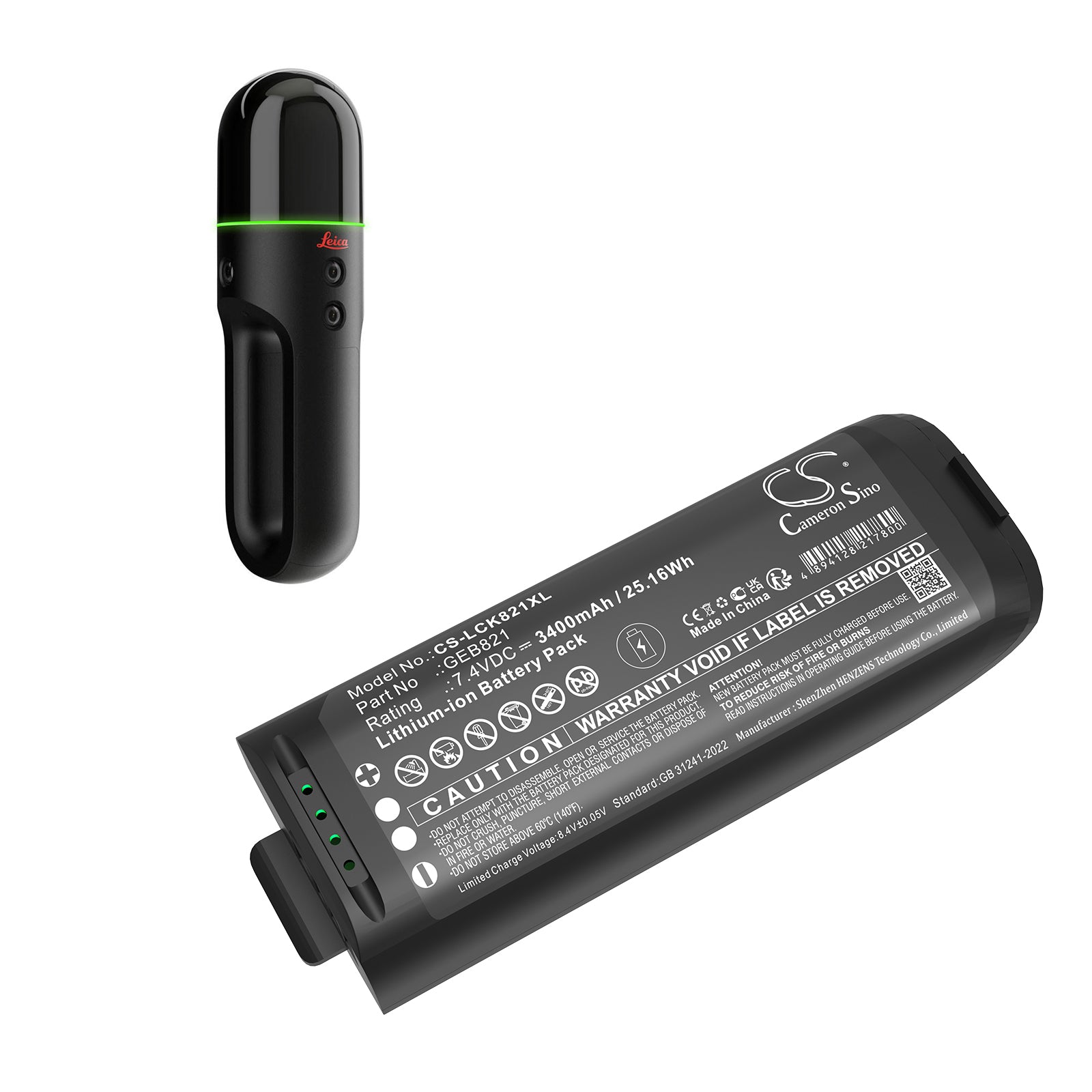 7.4V, Li-ion, 3400mAh, Battery fits Leica BLK2GO, BLK2GO Handheld Imaging Laser Scanner, 25.16Wh Equipment, Survey, Test Cameron Sino Technology Limited