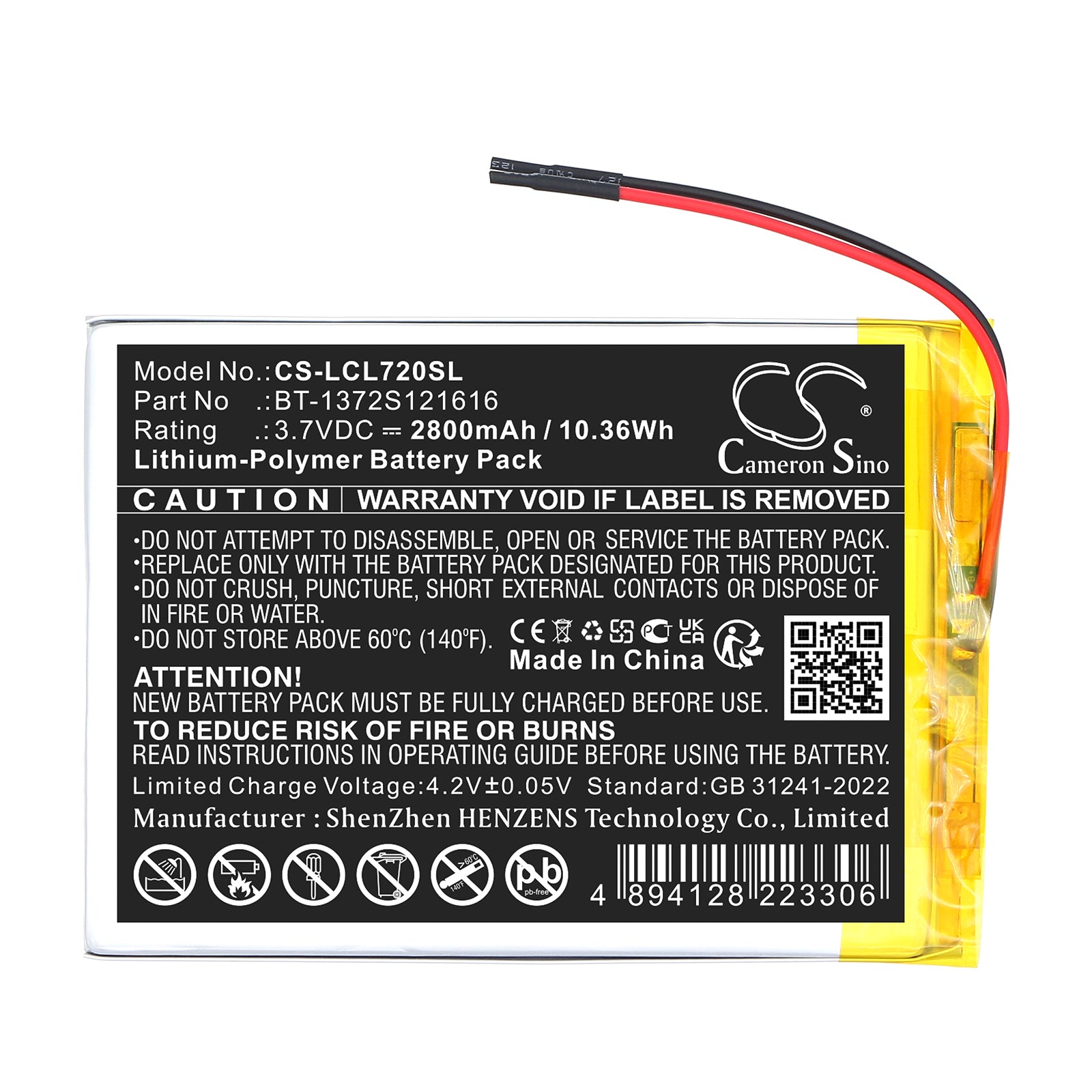 3.7V, Li-Polymer, 2800mAh, Battery fits Polaroid MIDS747PXE, MIDS747PXE52 | Logicom La tab 72, 10.36Wh Tablet Cameron Sino Technology Limited