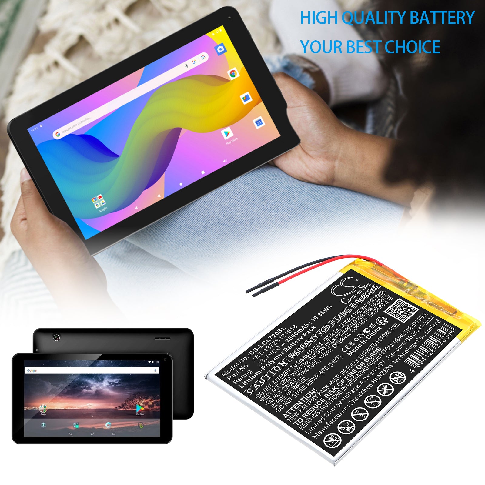 3.7V, Li-Polymer, 2800mAh, Battery fits Polaroid MIDS747PXE, MIDS747PXE52 | Logicom La tab 72, 10.36Wh Tablet Cameron Sino Technology Limited