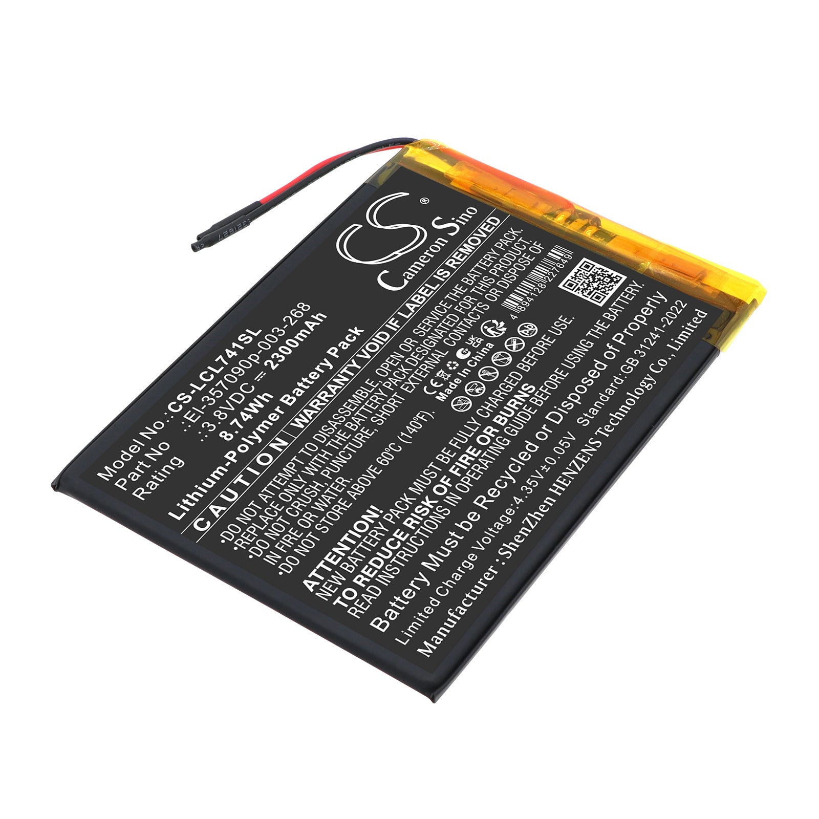 3.8V, Li-Polymer, 2300mAh, Battery fits Logicom L-ement Tab 741, 8.74Wh Mobile, SmartPhone Cameron Sino Technology Limited