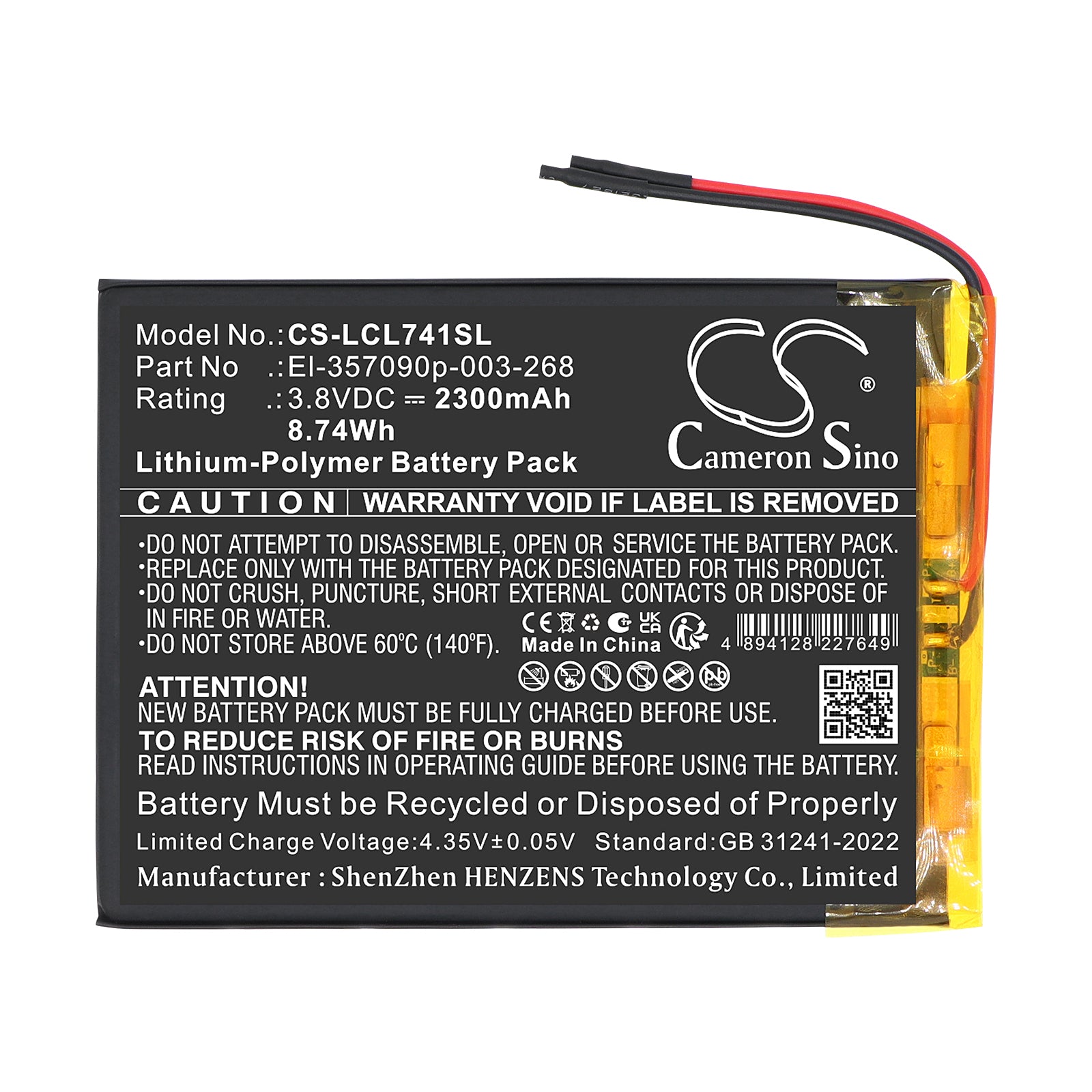 3.8V, Li-Polymer, 2300mAh, Battery fits Logicom L-ement Tab 741, 8.74Wh Mobile, SmartPhone Cameron Sino Technology Limited