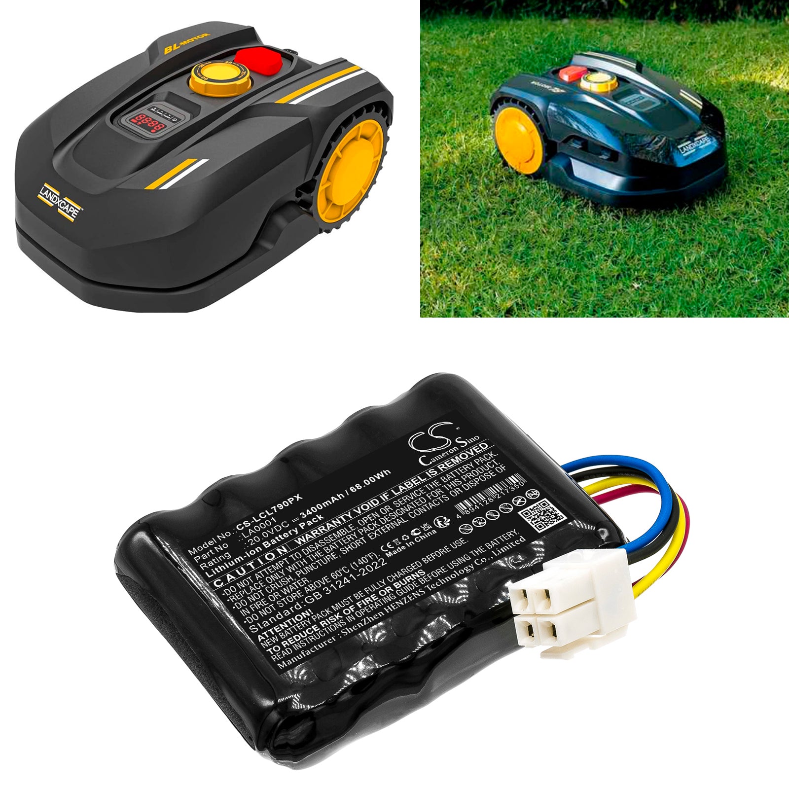 20V, Li-ion, 3400mAh, Battery fits Ferrex 800m2 2021 | Landxcape LX790i, LX790, 68Wh Lawn Mowers Cameron Sino Technology Limited