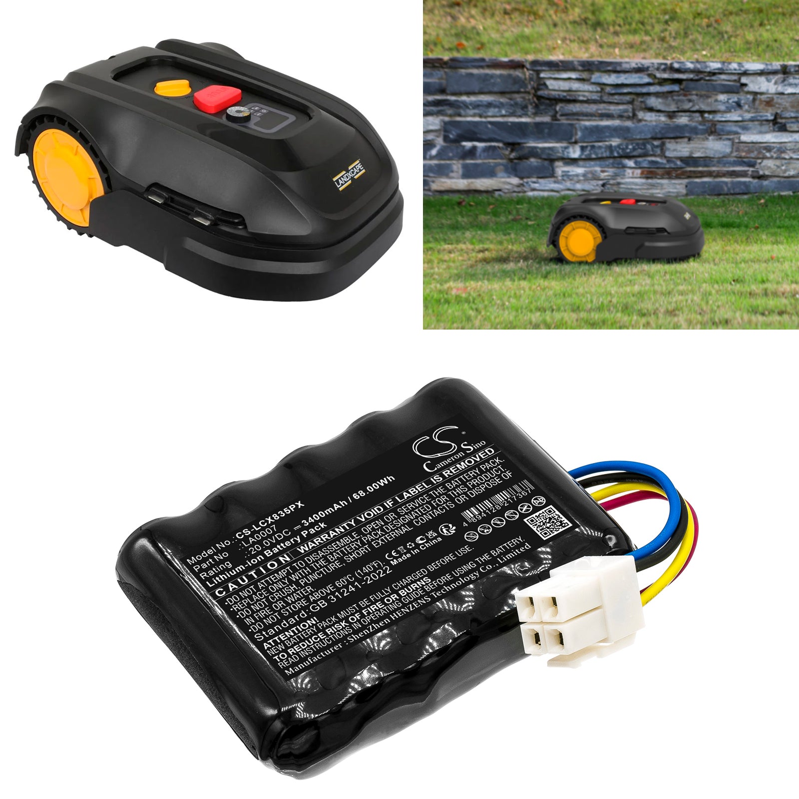 20V, Li-ion, 3400mAh, Battery fits Landxcape CR208E, R800 Smart, 68Wh Lawn Mowers Cameron Sino Technology Limited