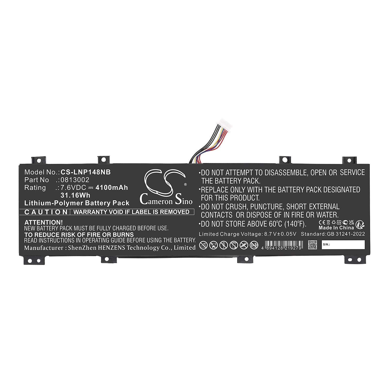 7.6V, Li-Polymer, 4100mAh, Battery fits Lenovo IdeaPad 100S-14IBR, IdeaPad 100S-14IBR 80R9, 31.16Wh Notebook, Laptop Cameron Sino Technology Limited