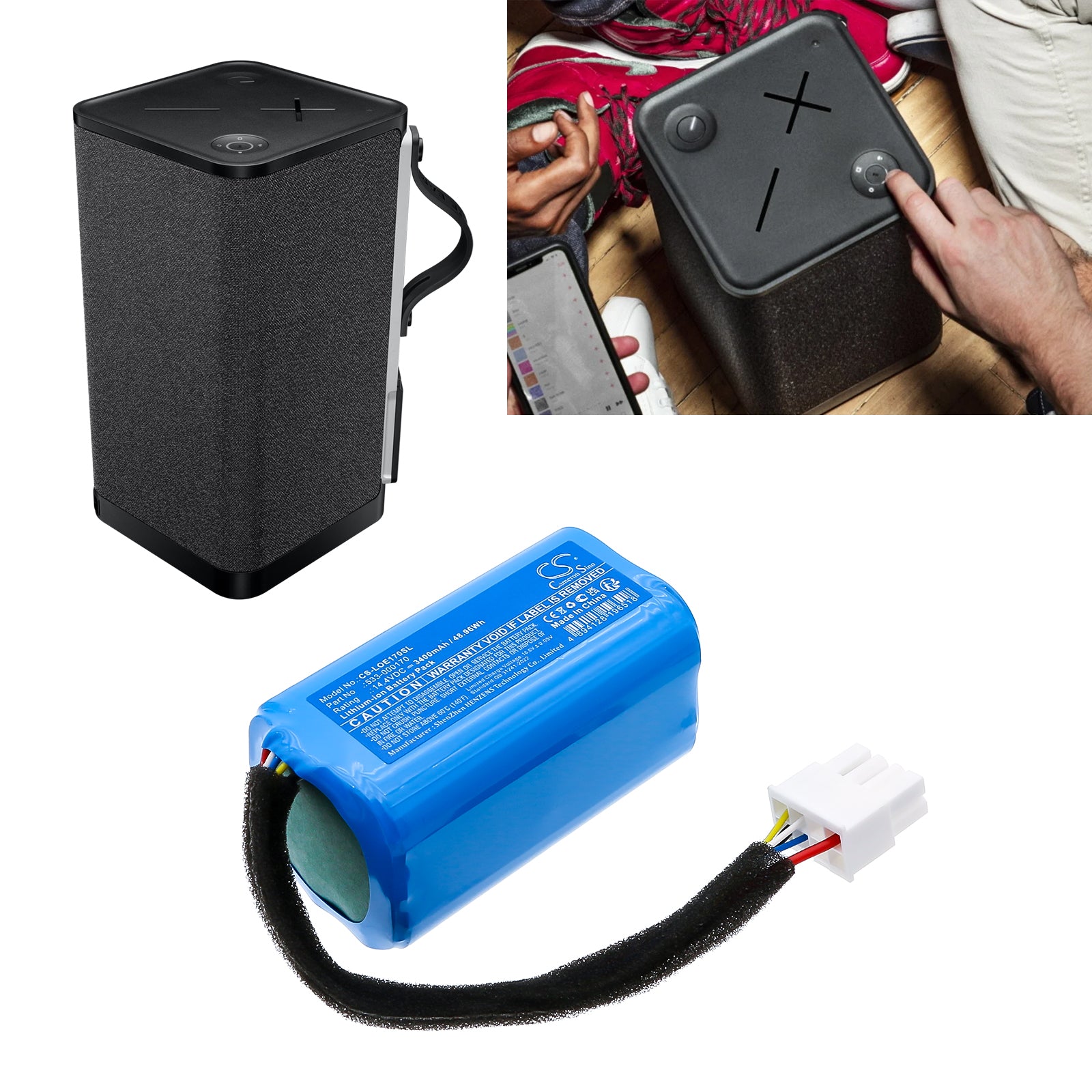 14.4V, Li-ion, 3400mAh, Battery fits Logitech Ultimate Ears hyperboom 3, UE Hyperboom, 48.96Wh Speaker Cameron Sino Technology Limited