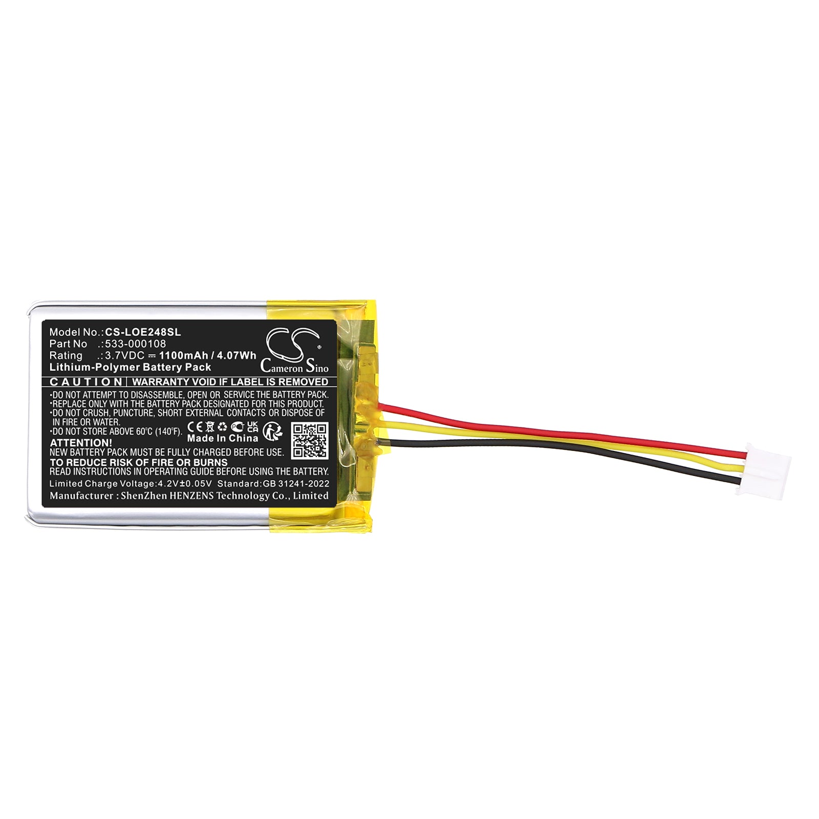 3.7V, Li-Polymer, 1100mAh, Battery fits Logitech 880-000248, 886-000015, 4.07Wh Speaker Cameron Sino Technology Limited