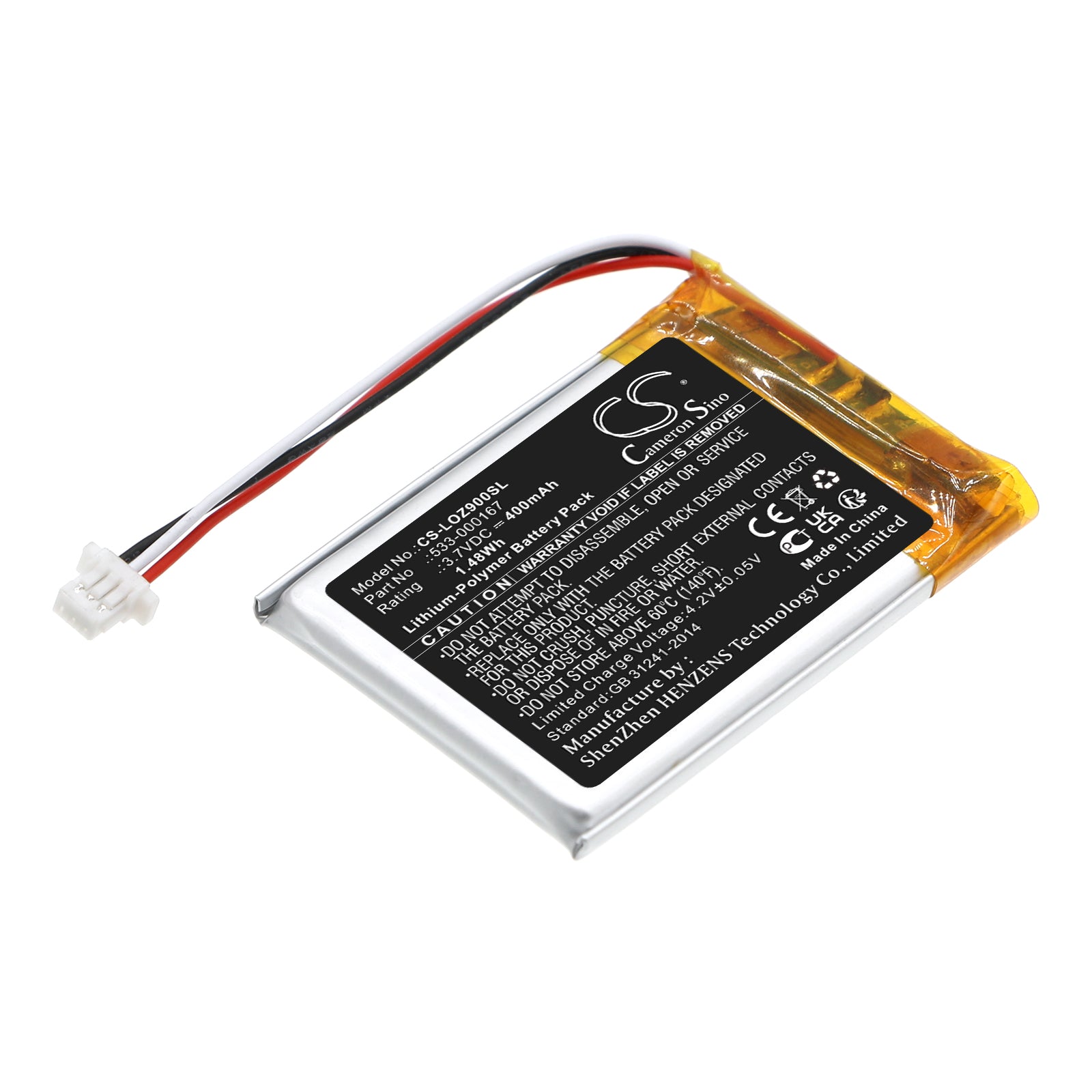 Li-Polymer, Wireless Headset Battery fits Logitech Zone 900, Zone, 3.7V, 400mAh Wireless Headset Cameron Sino Technology Limited