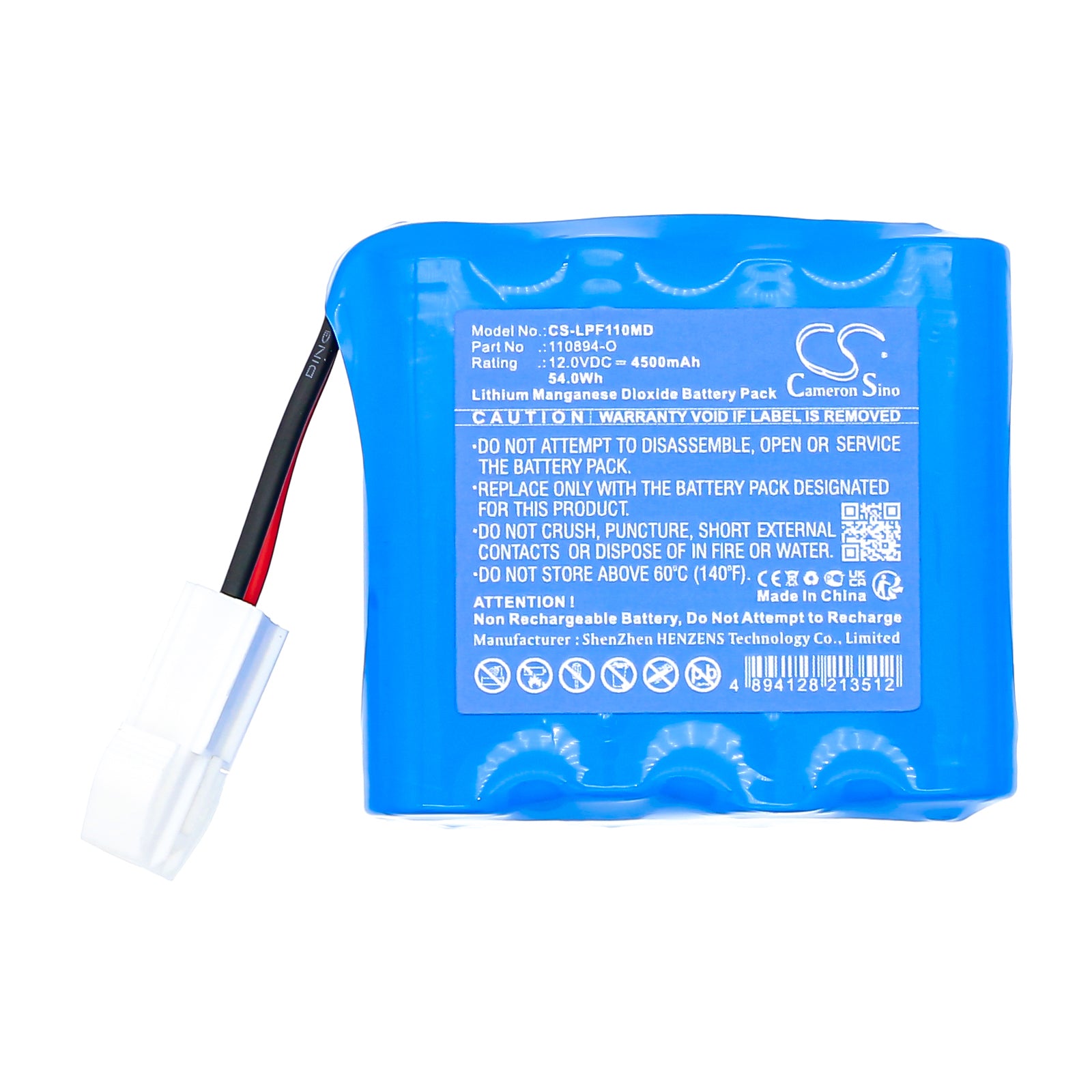 12V, Li-MnO2, 4500mAh, Battery fits Life-Point Pro AED, defibrillator AED Pro, 54Wh Medical Cameron Sino Technology Limited
