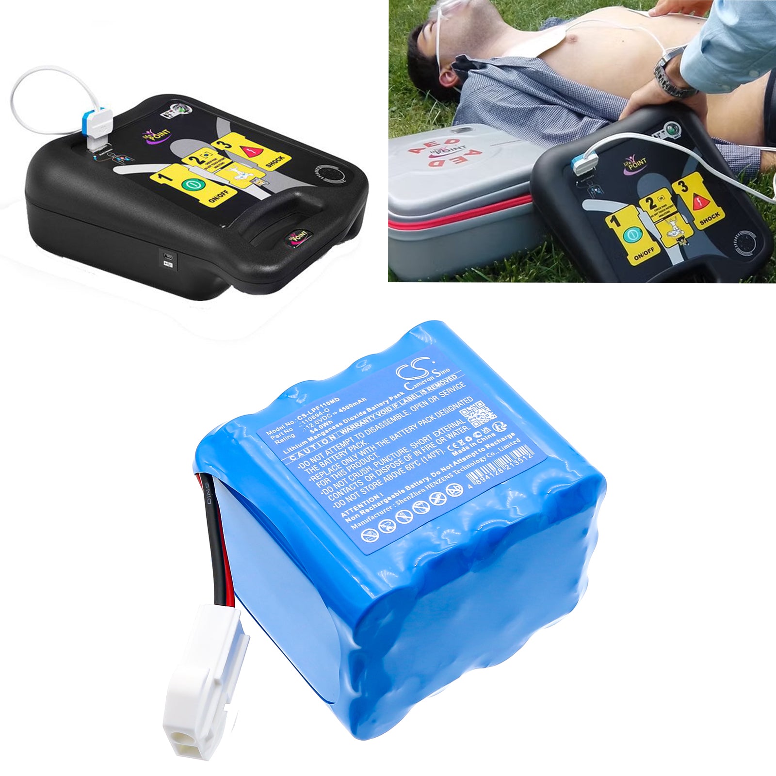 12V, Li-MnO2, 4500mAh, Battery fits Life-Point Pro AED, defibrillator AED Pro, 54Wh Medical Cameron Sino Technology Limited