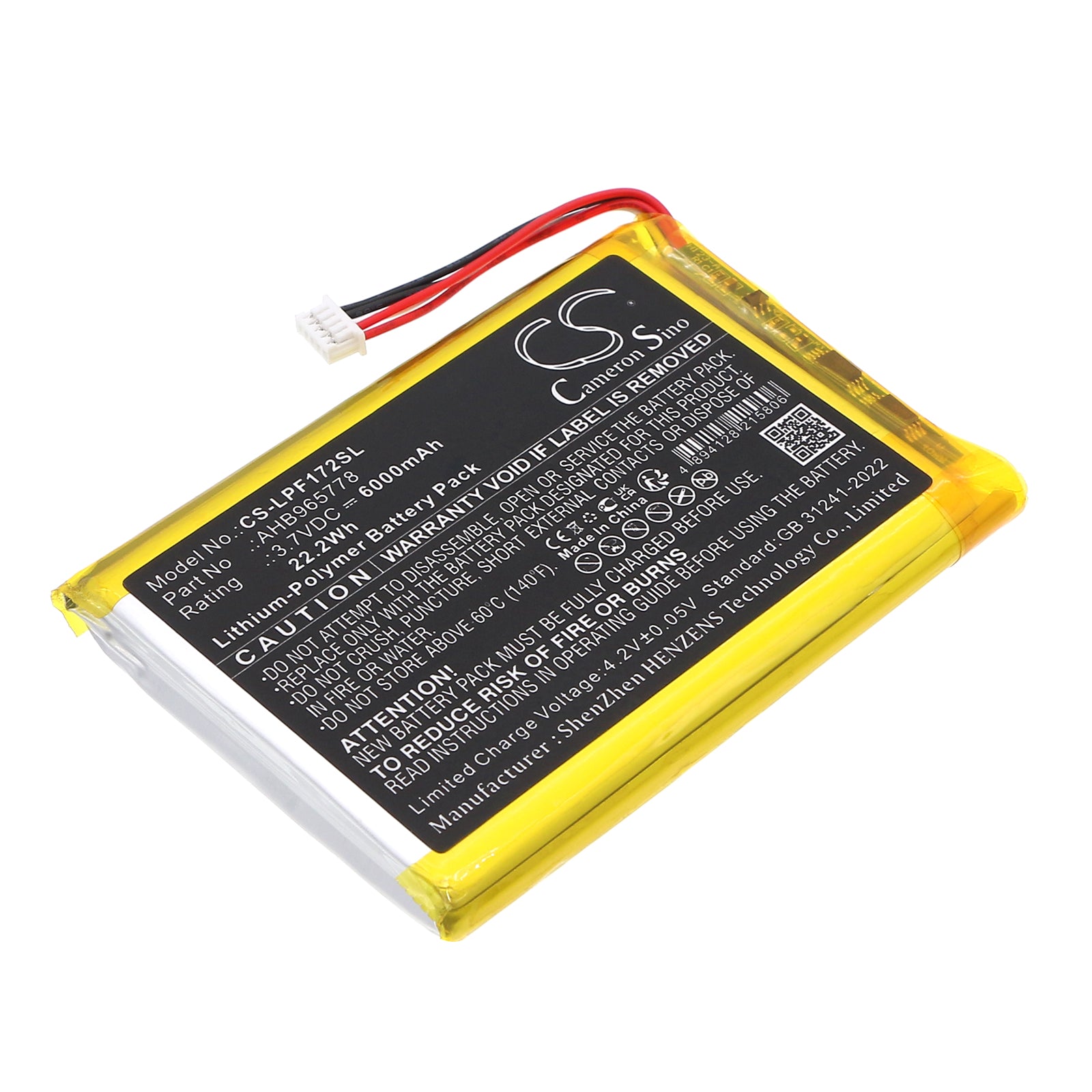 3.7V, Li-Polymer, 6000mAh, Battery fits LeapFrog LF1726-2FHD Baby Monitor, LF1726FHD Baby Monitor, 22.2Wh BabyPhone Cameron Sino Technology Limited