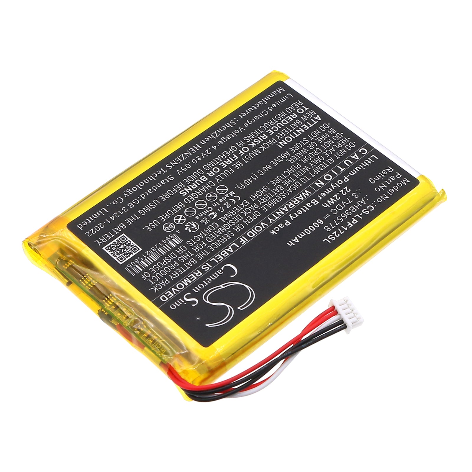 3.7V, Li-Polymer, 6000mAh, Battery fits LeapFrog LF1726-2FHD Baby Monitor, LF1726FHD Baby Monitor, 22.2Wh BabyPhone Cameron Sino Technology Limited